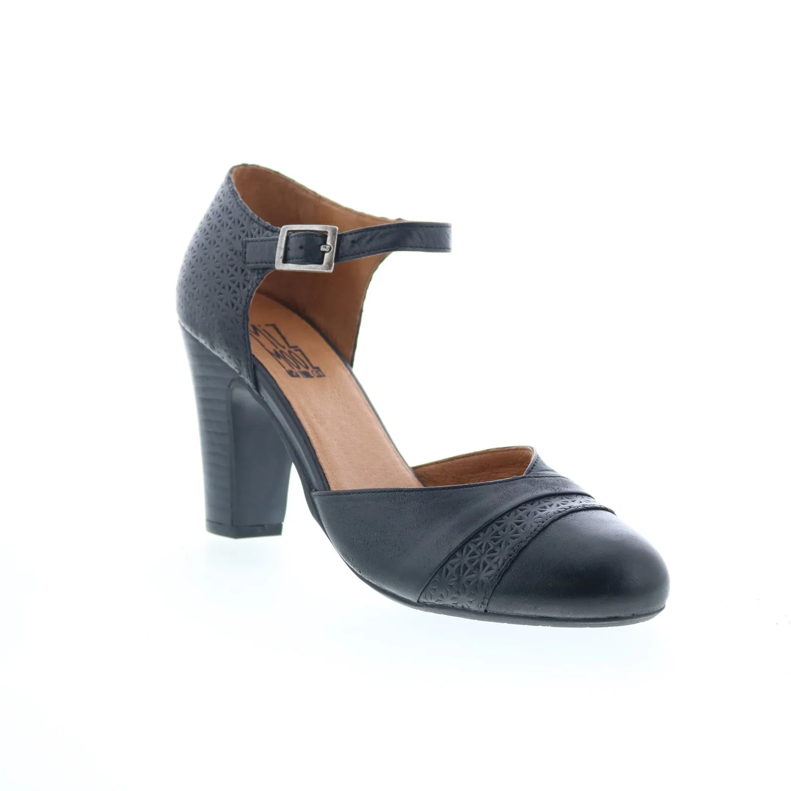 Comfortable Day Pumps Miz Mooz Jay-EU Womens Black Leather Hook & Loop Strap Heels Shoes