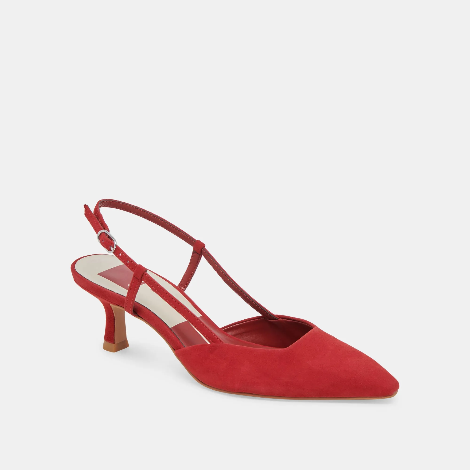 Peep Toe Booties Flexible Movement ODELA WIDE HEELS CRIMSON SUEDE