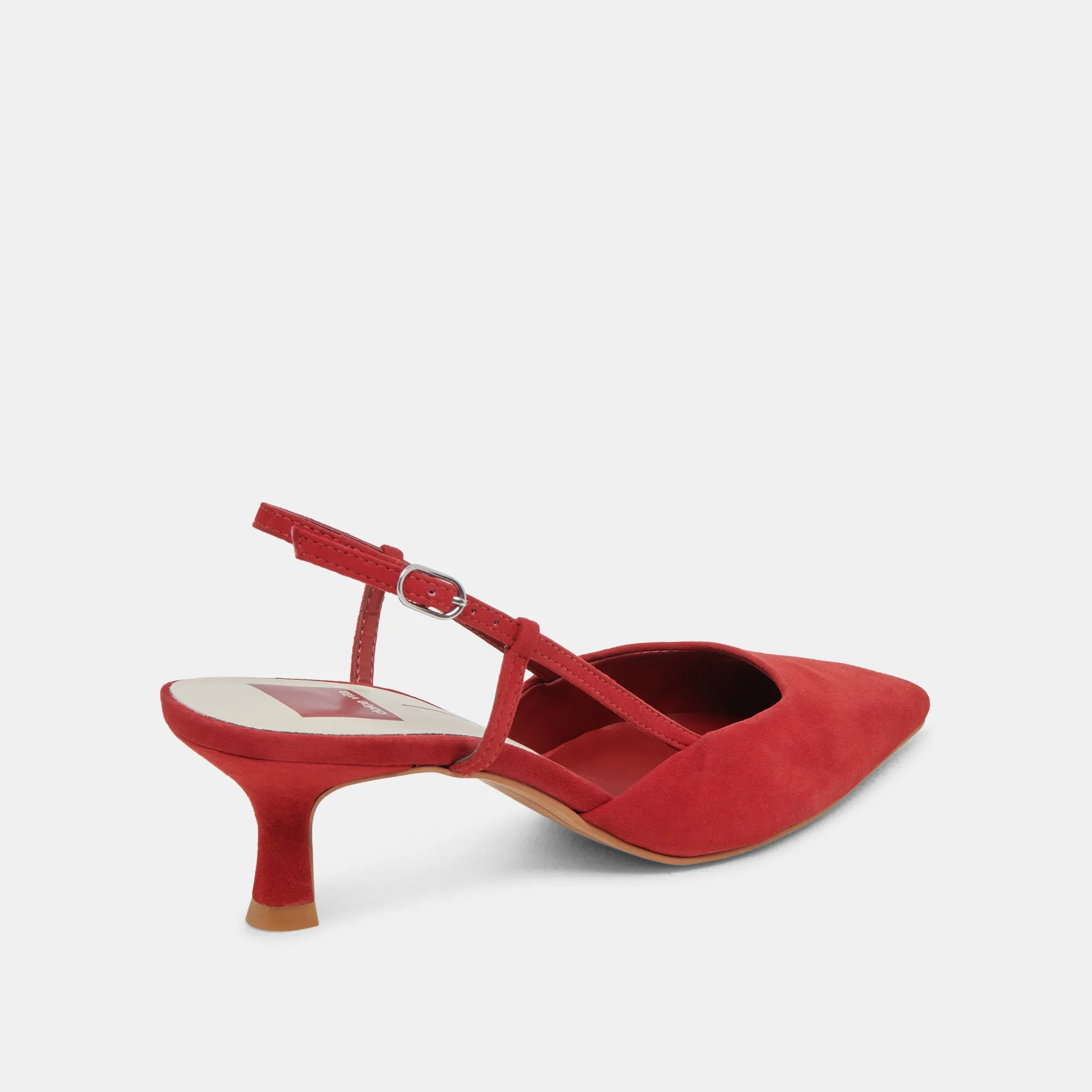 ODELA WIDE HEELS CRIMSON SUEDE Lightweight Upper Floral Embellished Heels