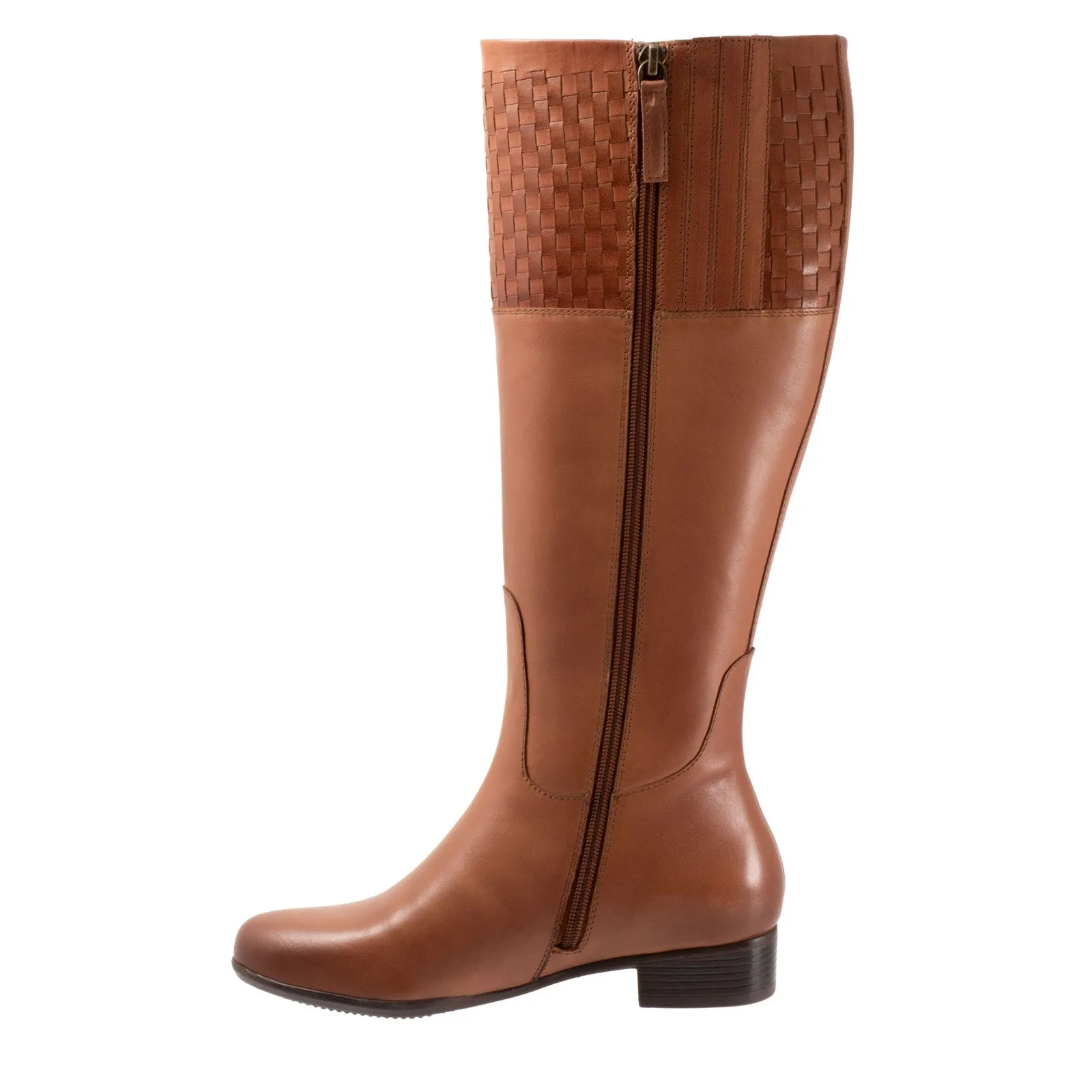 Trotters Morgan T2262-215 Womens Brown Leather Zipper Knee High Boots Canvas Upper