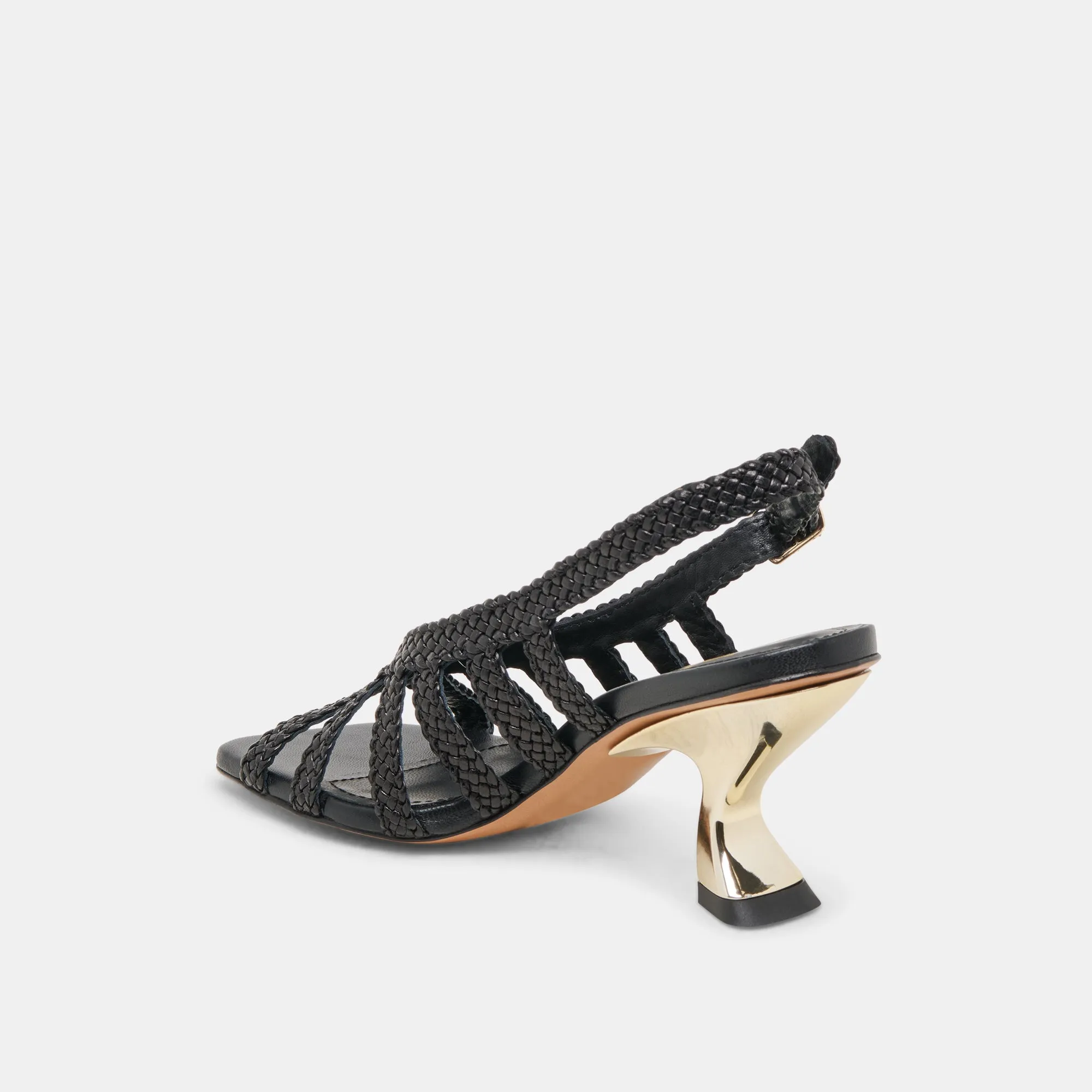 SICILY HEELS BLACK WOVEN LEATHER Comfort Cushion Classic Design