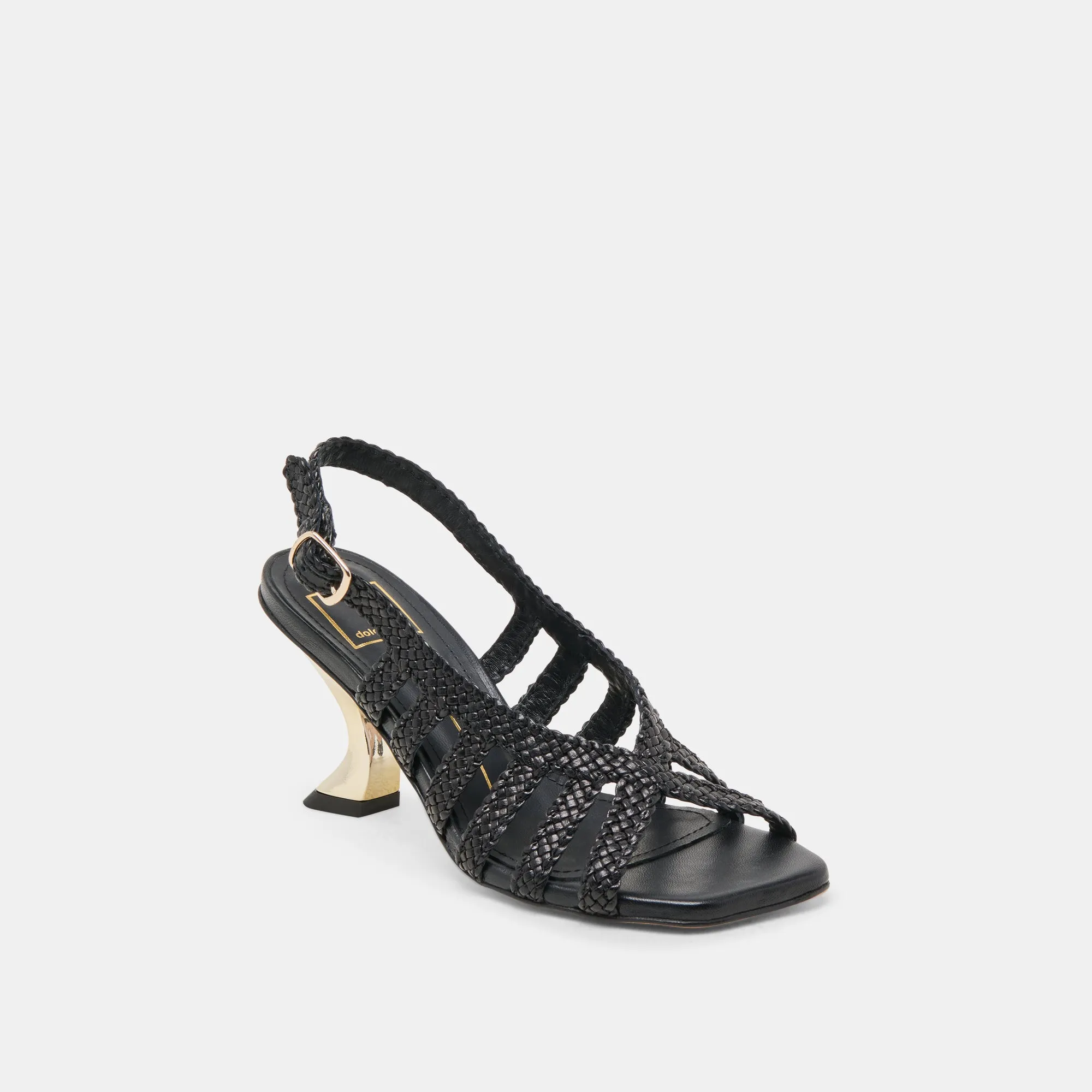 Comfortable Heels for Work SICILY HEELS BLACK WOVEN LEATHER