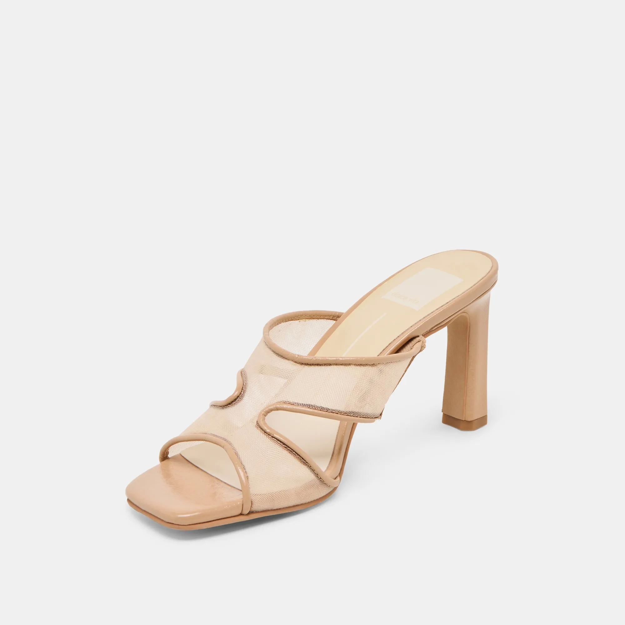 Peep Toe Leather Pumps GITEL WIDE HEELS LIGHT TAN MESH