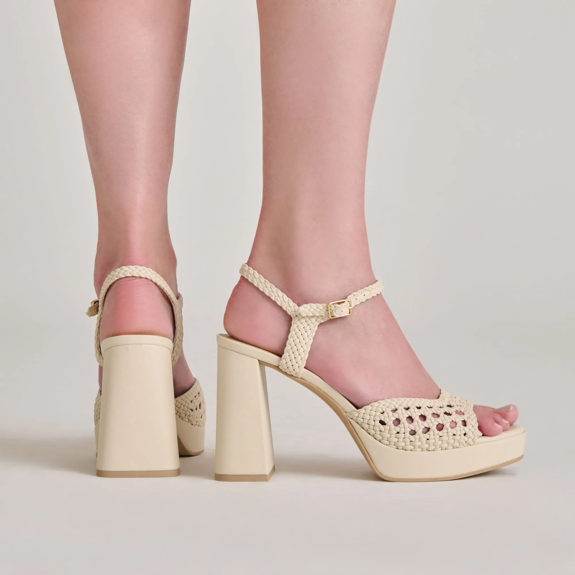 Durable Construction Luxury Heeled Boots PEYTEN HEELS CREME WOVEN STELLA