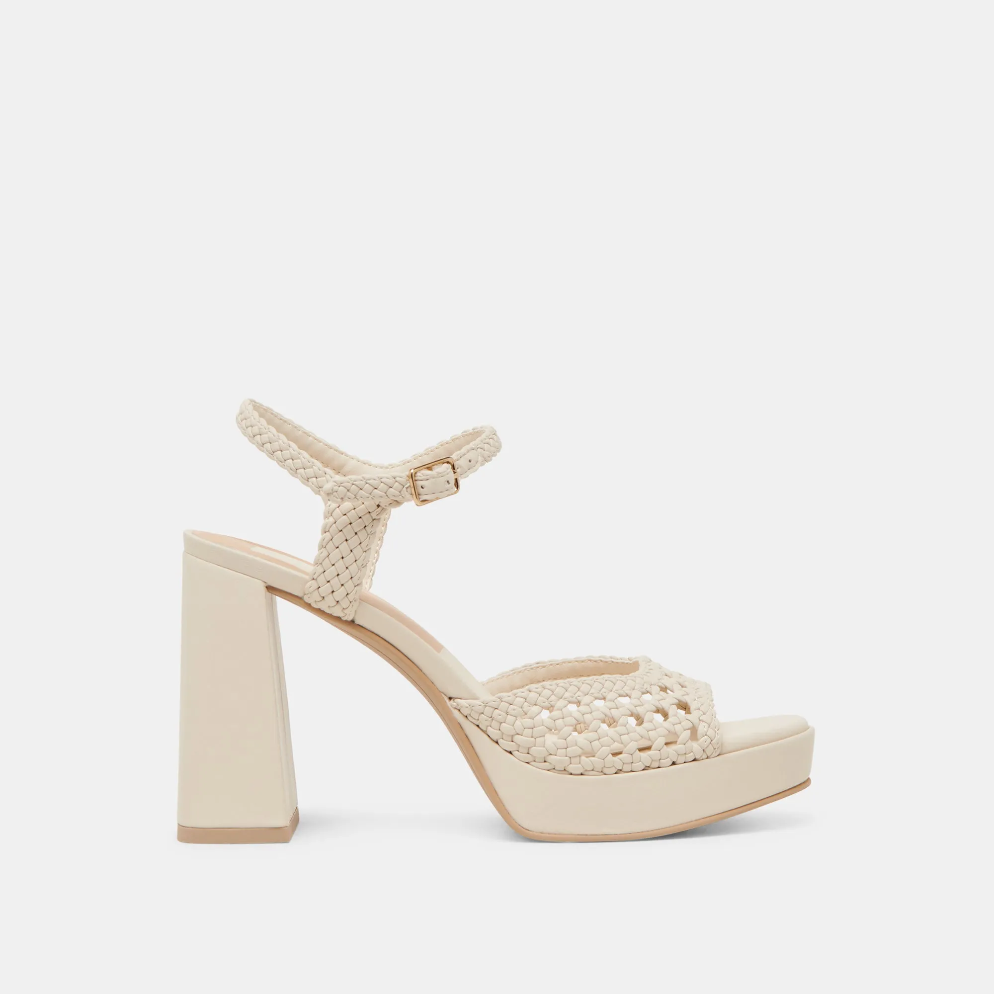 Bold Heel Boots Comfortable Day Pumps PEYTEN HEELS CREME WOVEN STELLA