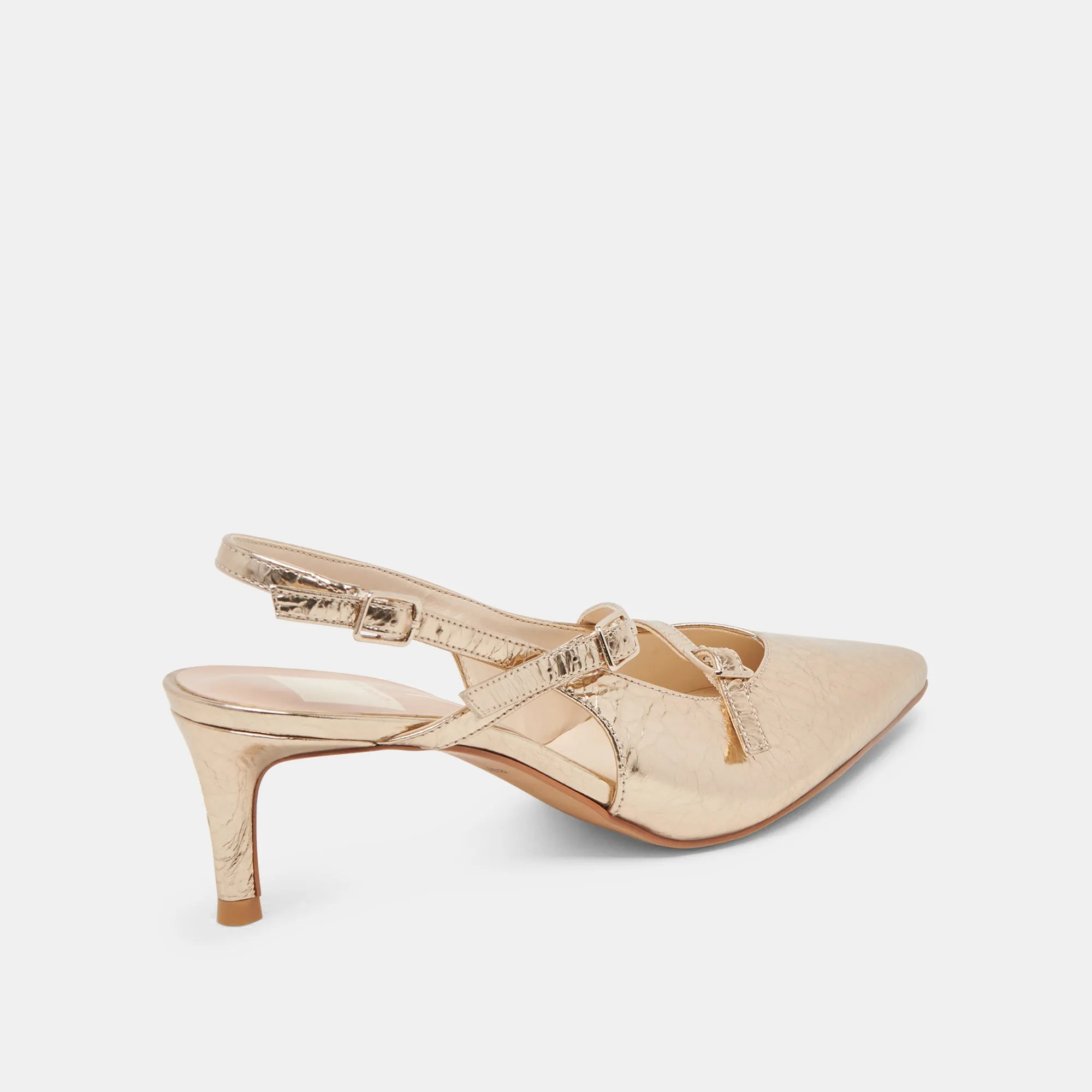 PAMLA MID WIDE HEELS LIGHT GOLD DISTRESSED LEATHER Modern Heels