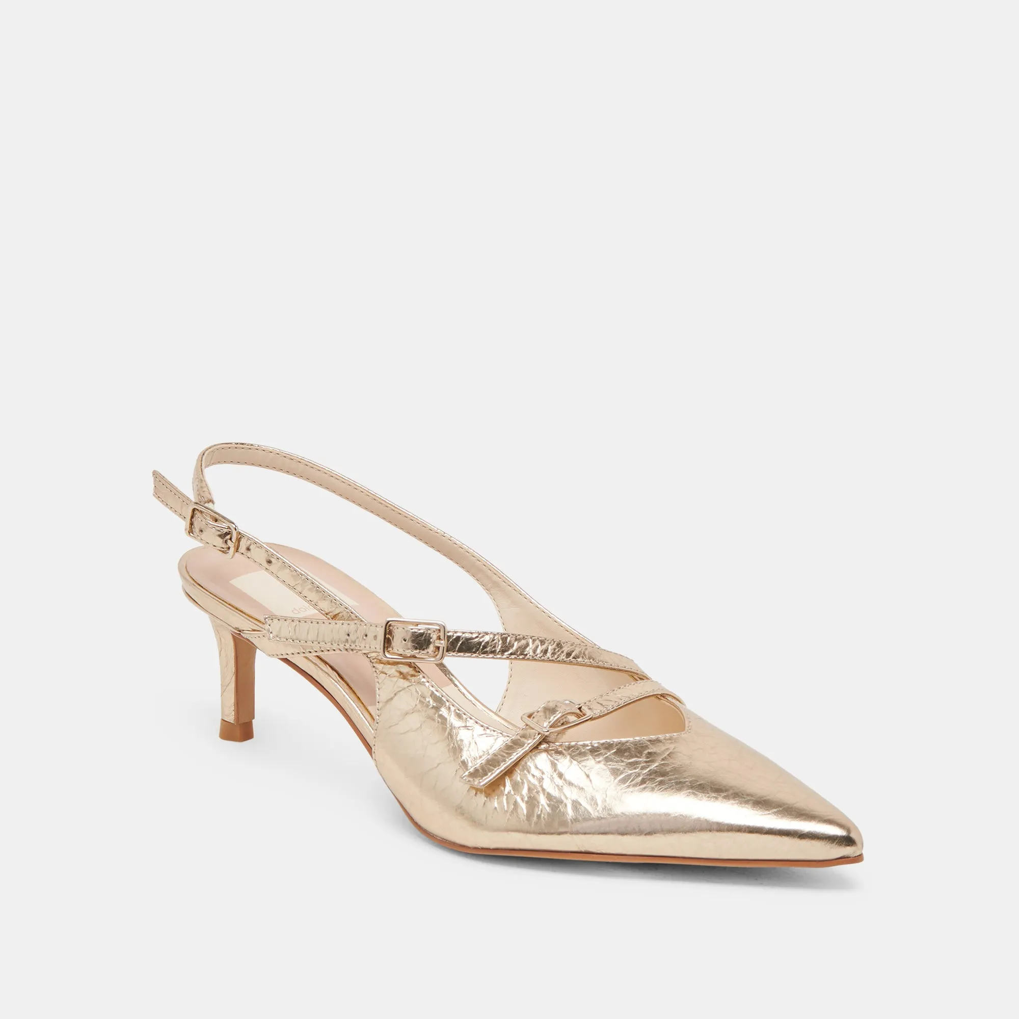 PAMLA MID WIDE HEELS LIGHT GOLD DISTRESSED LEATHER Dainty Heels Gum outsole