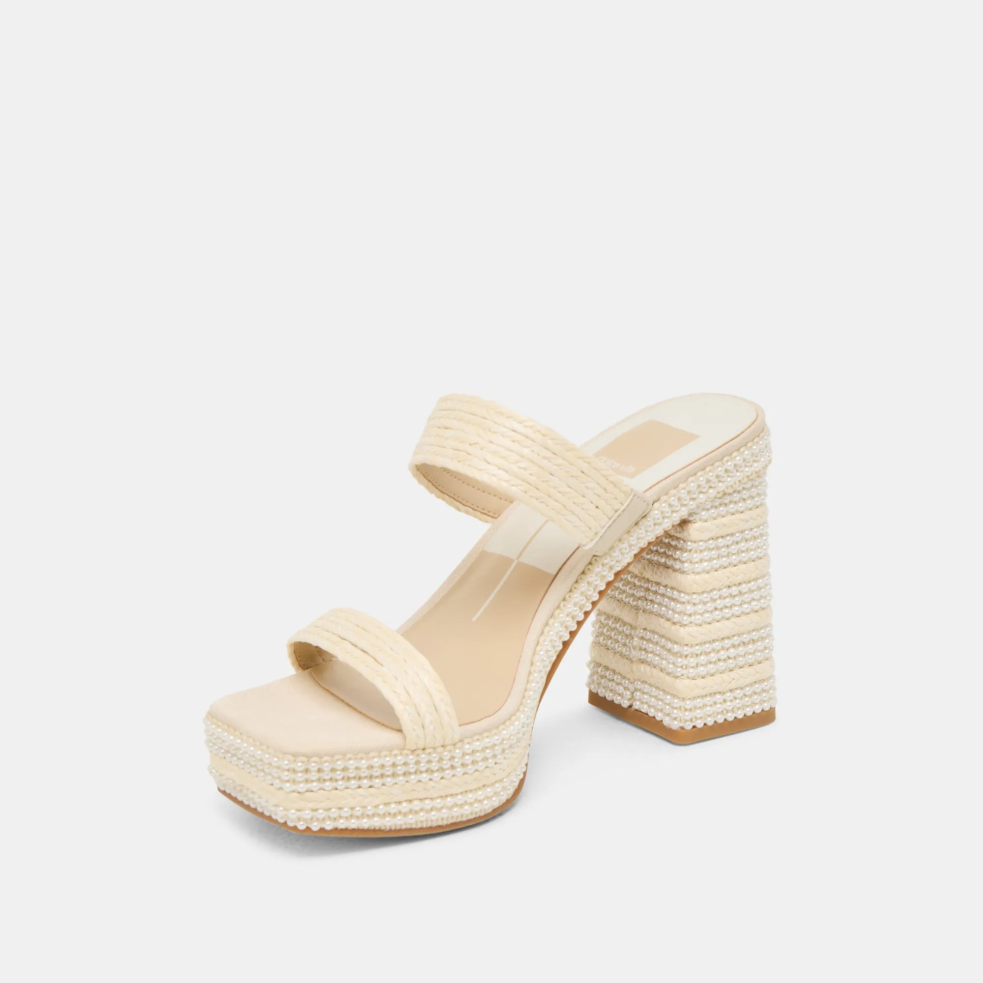 Bejeweled Heels ALIYA PEARL HEELS VANILLA RAFFIA