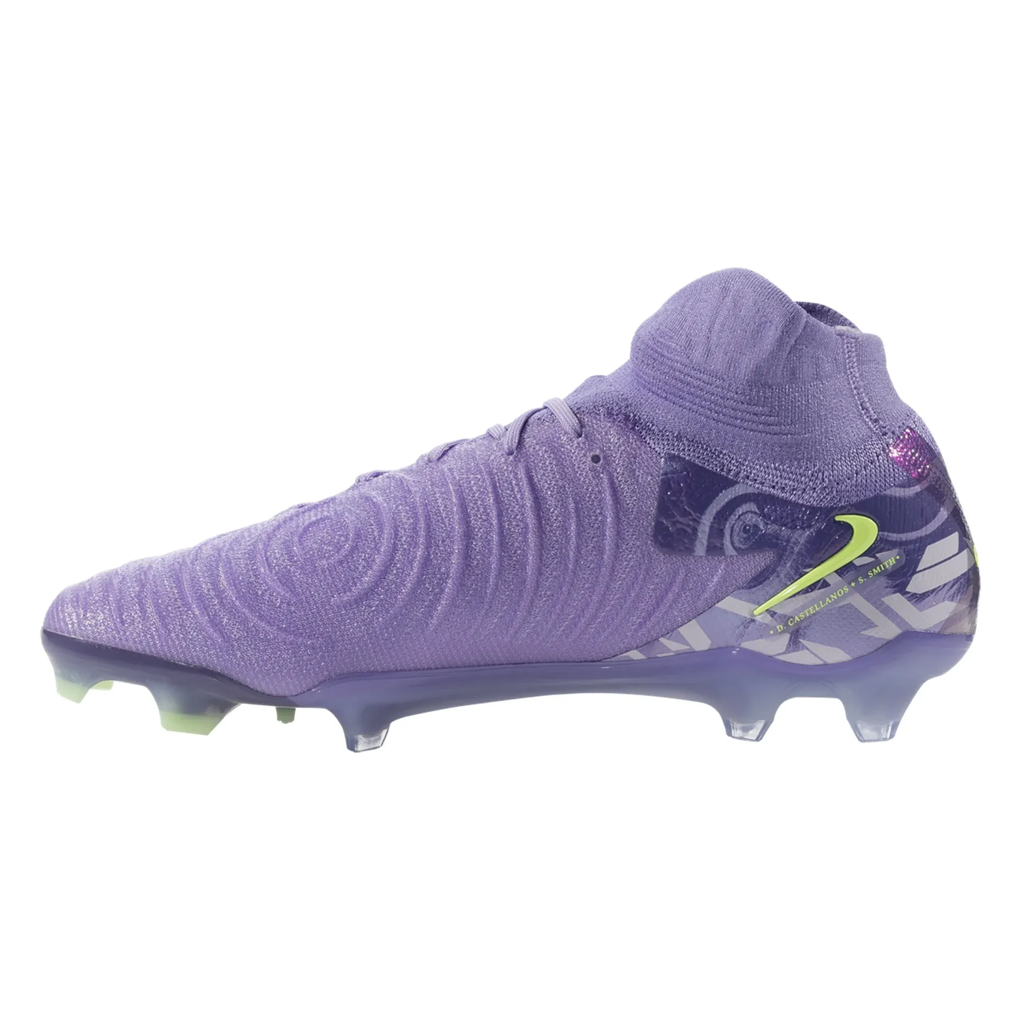 Precision fit Nike United Phantom Luna II Elite FG Soccer Cleats (Purple Agate/Barely Volt)