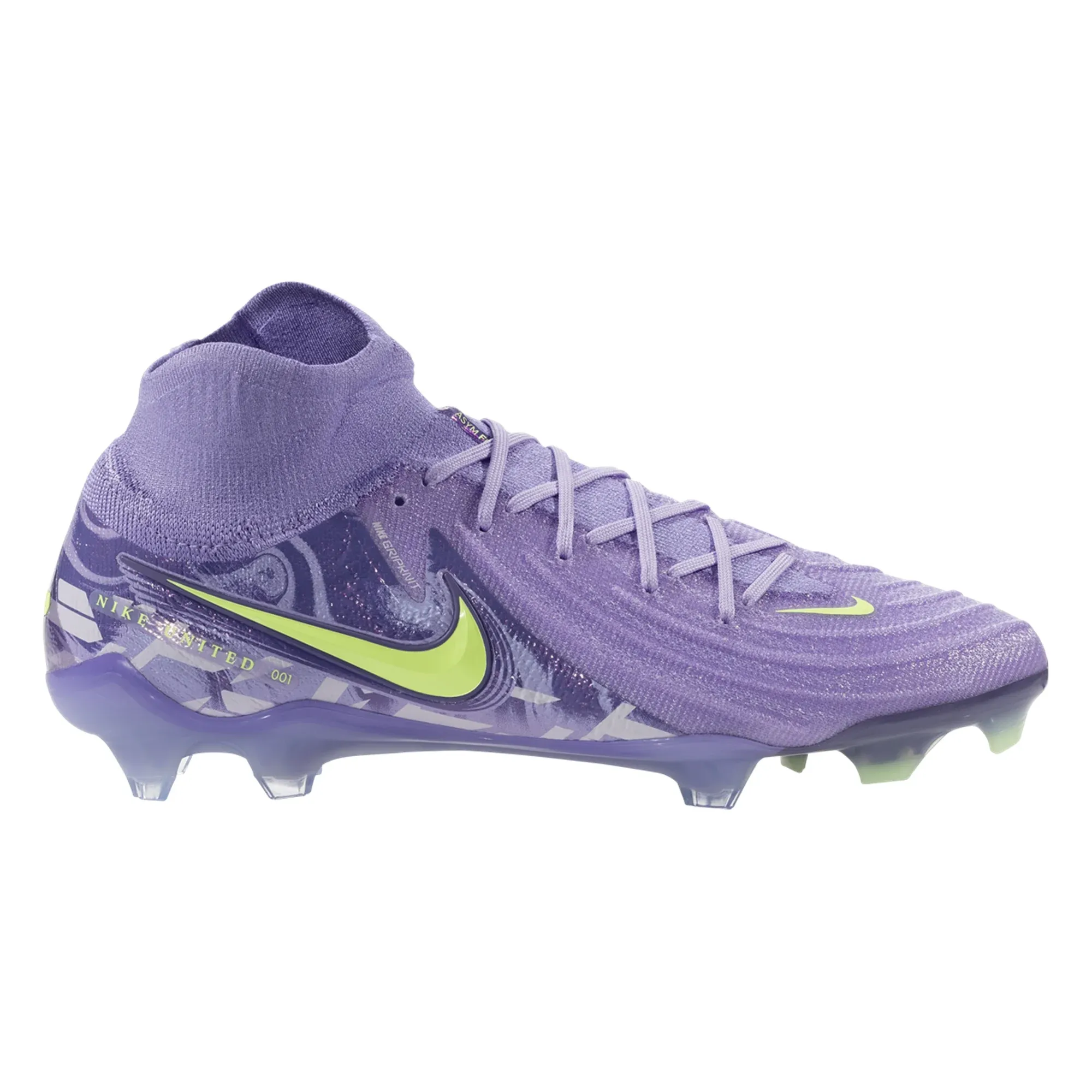 Nike United Phantom Luna II Elite FG Soccer Cleats (Purple Agate/Barely Volt) Secure Collar Outdoor Field