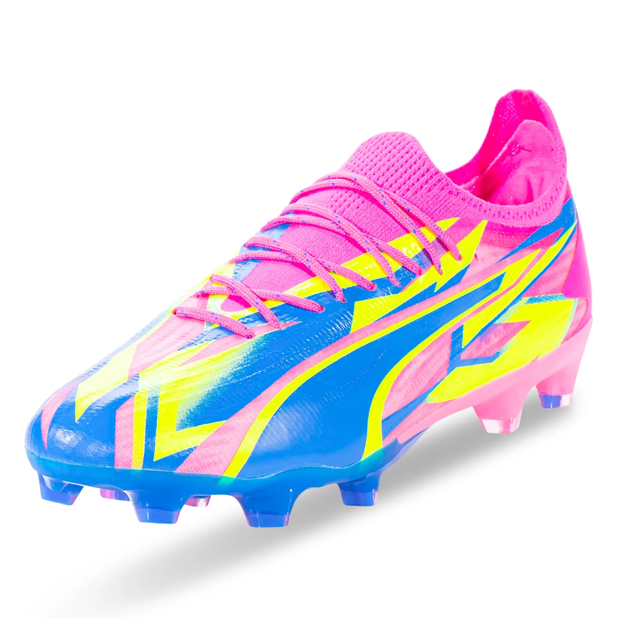 High Agility Puma Ultra Ultimate Energy FG/AG Soccer Cleats (Pink/Ultra Blue/Yellow Alert)