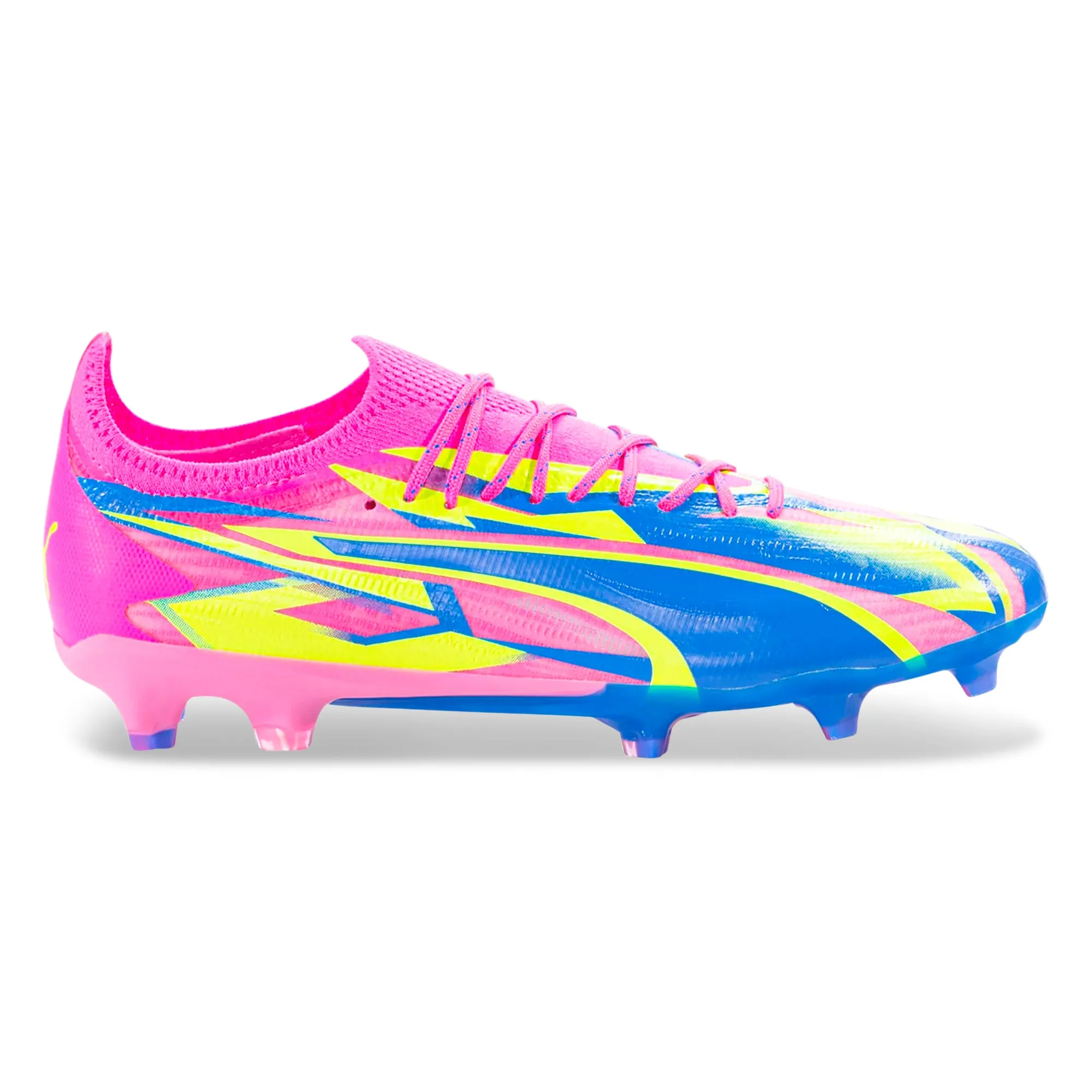 Puma Ultra Ultimate Energy FG/AG Soccer Cleats (Pink/Ultra Blue/Yellow Alert) Quick Pivot Step Control