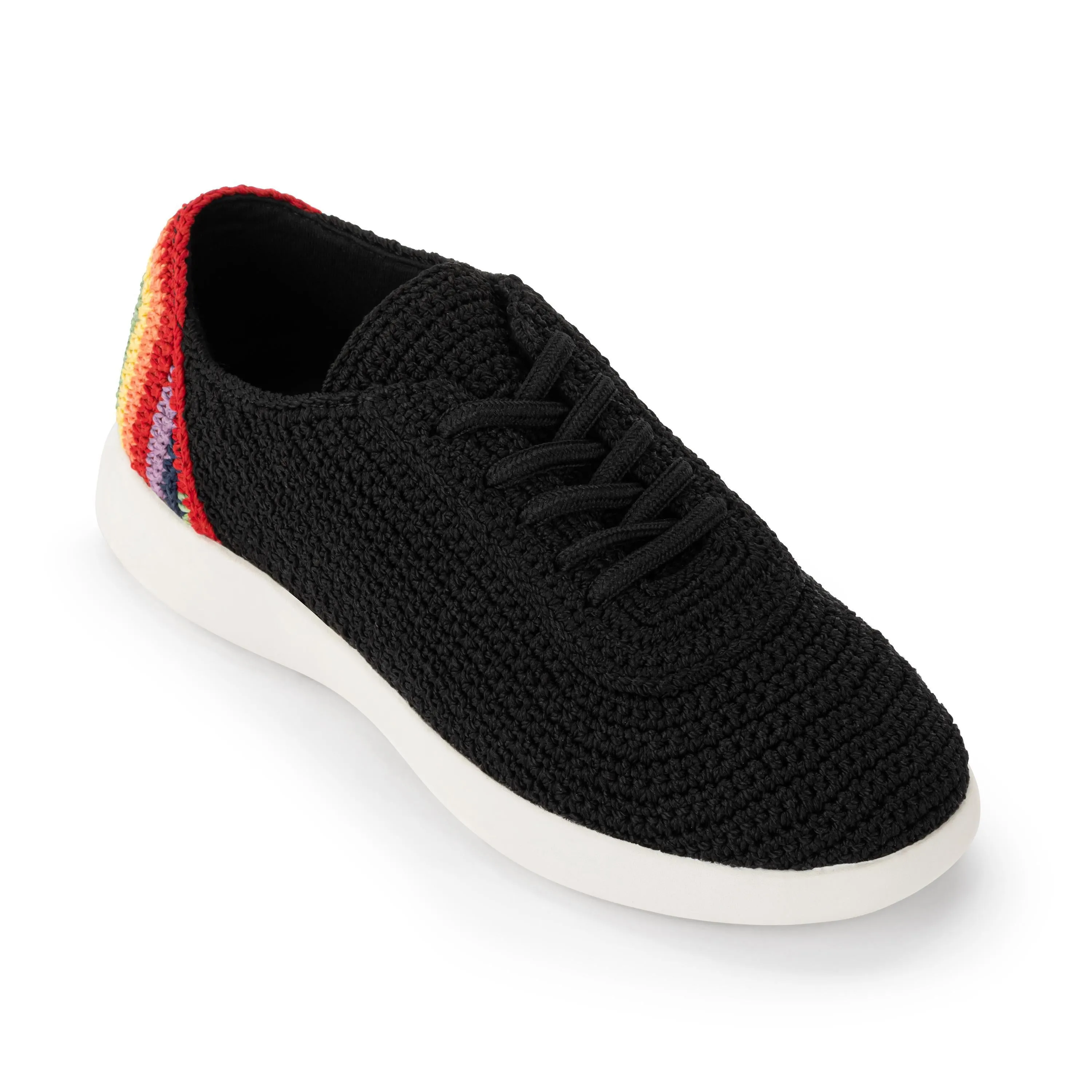 Sturdy Build Asha Sneaker - Hand Crochet - Black Rainbow