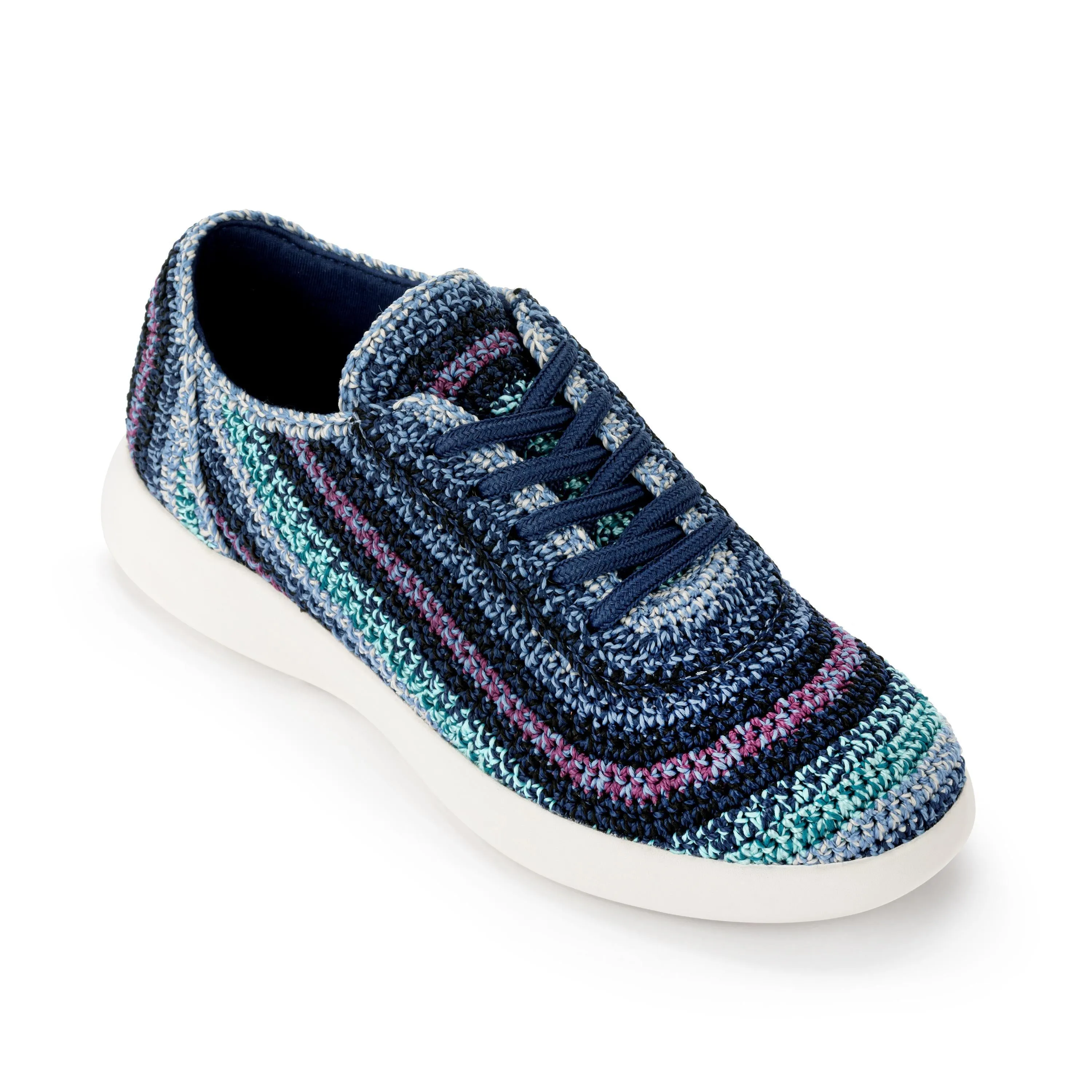 Foam Base Shine Silver Asha Sneaker - Hand Crochet - Lapis Stripe