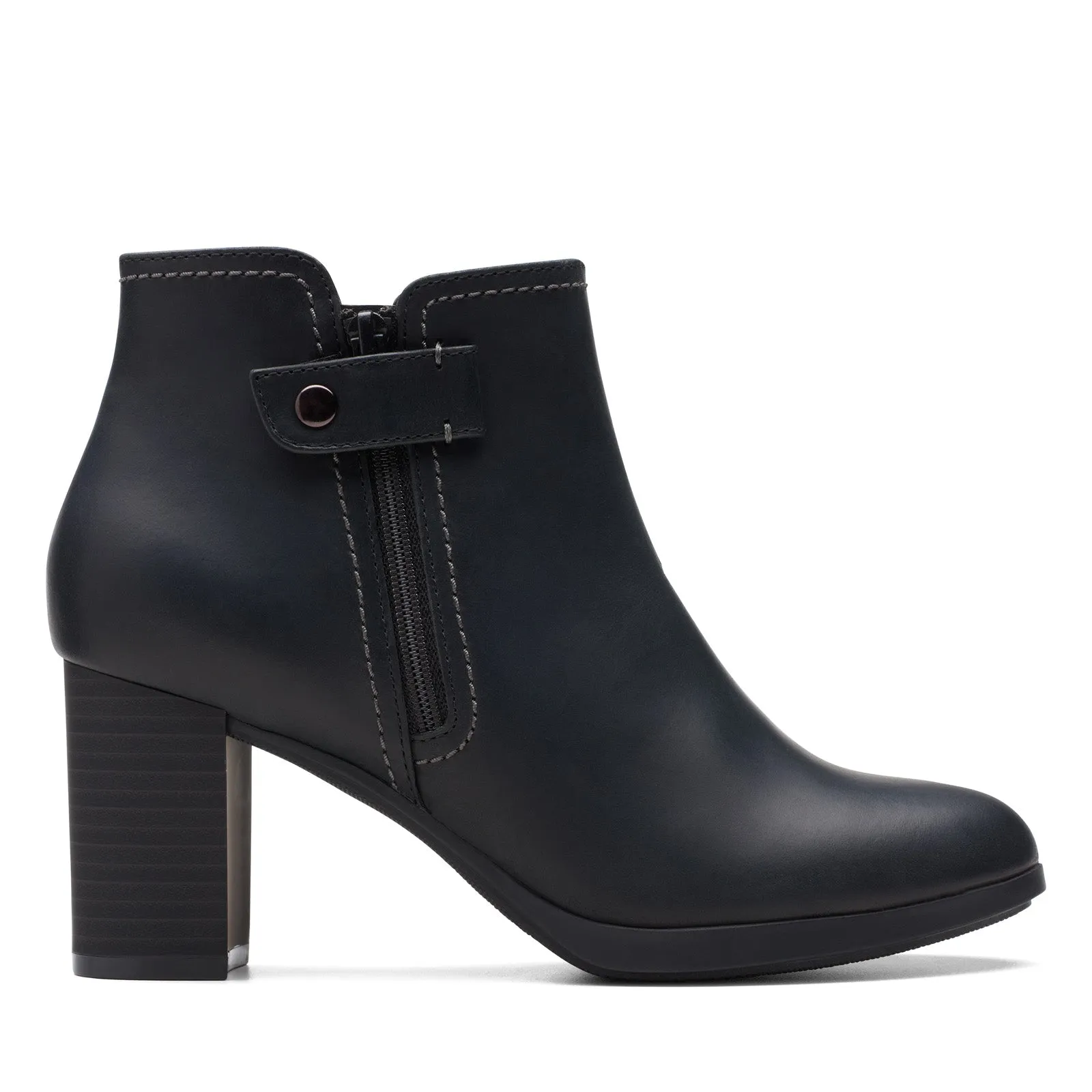 Clarks Bayla Glow 26175972 Womens Black Leather Zipper Ankle & Booties Boots fashionable footwear Military Style