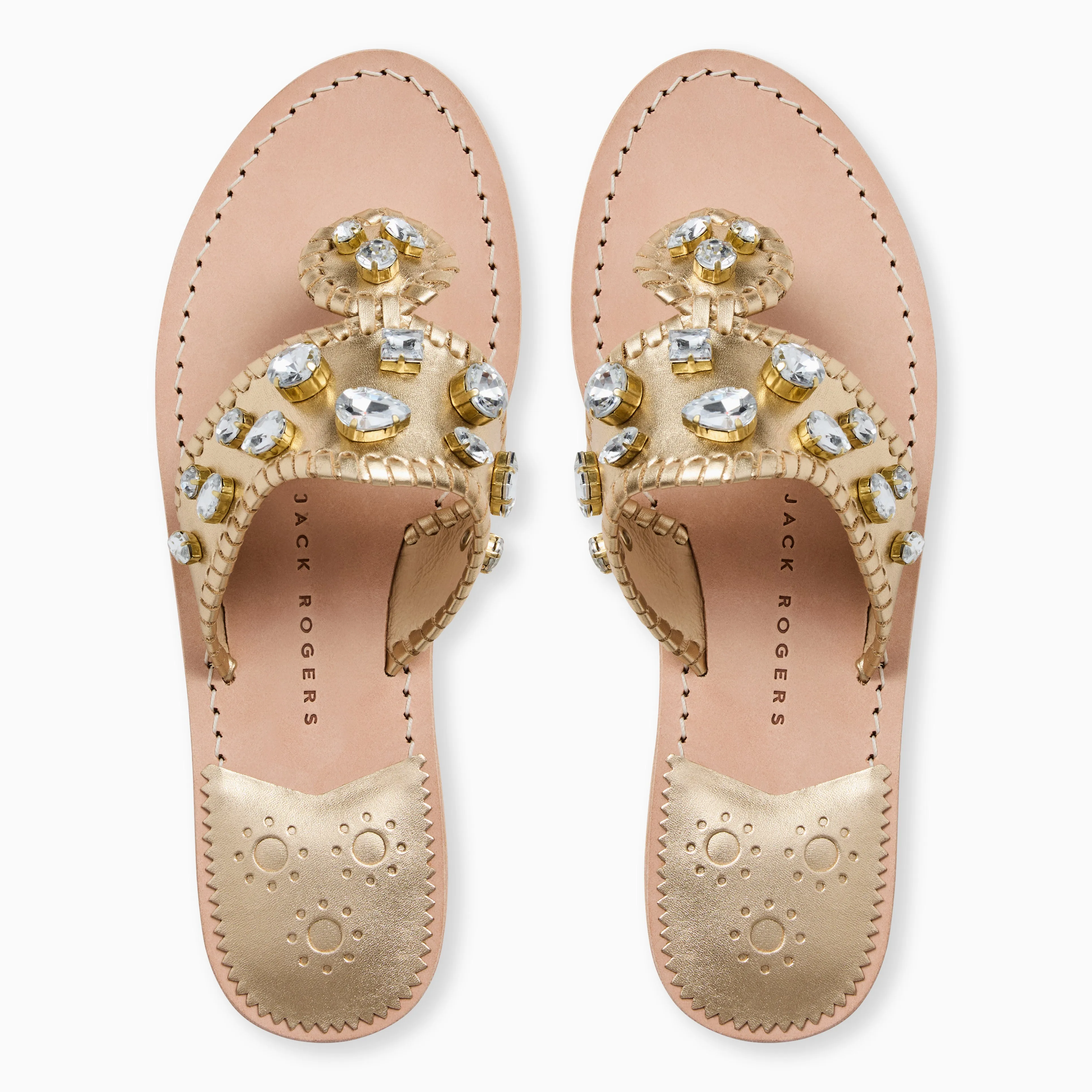 Jacks Jeweled Leather Flat Sandal Zip Fast Secure