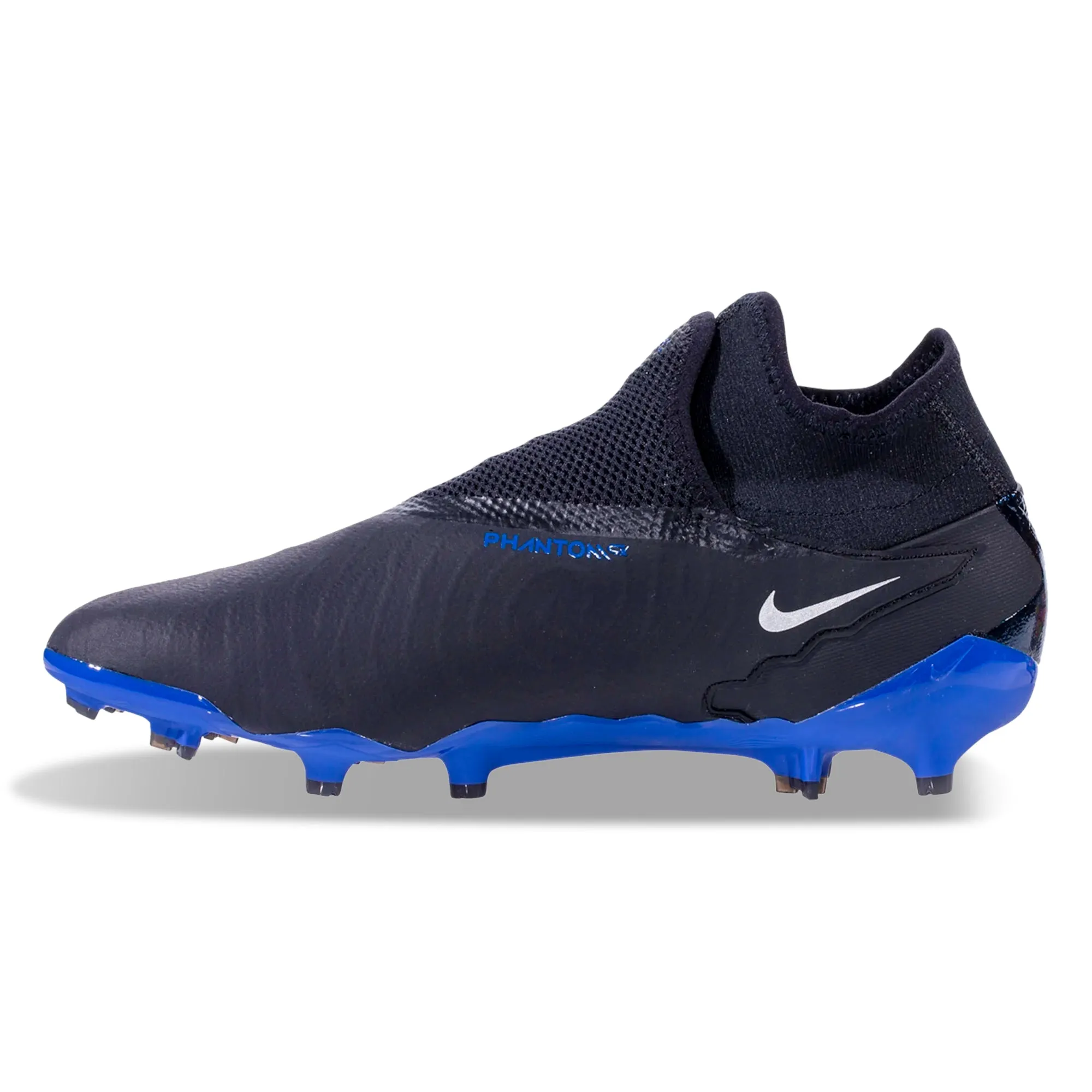 Competitive Level artificial turf Nike Phantom GX Pro DF Firm Ground Soccer Cleats (Black/Chrome-Hyper Royal)