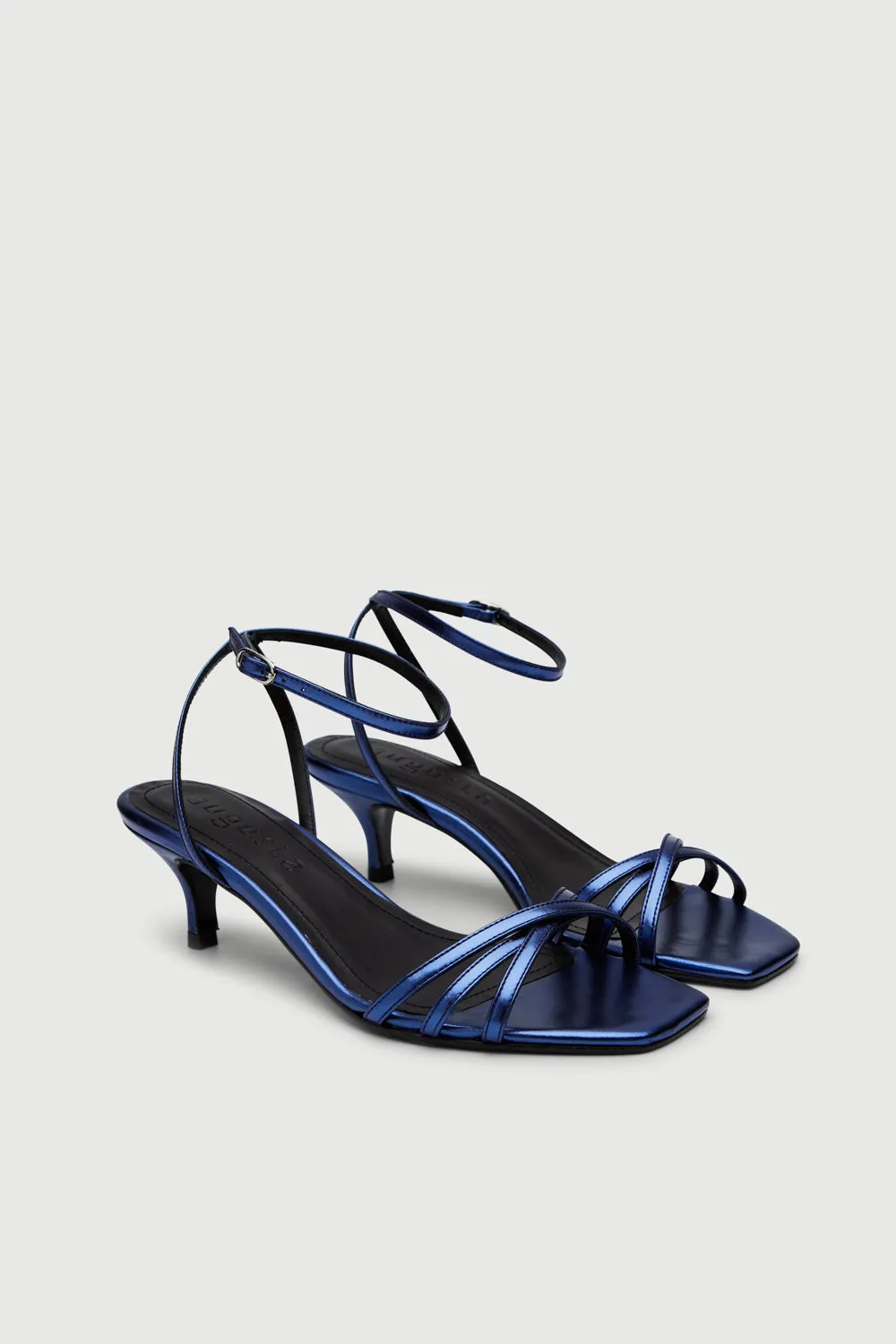 Professional Heels Uma Sandals in Metallic Ocean-coloured Leather