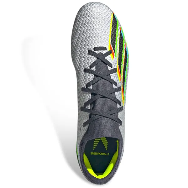 Pivot Control adidas X Speedportal.3 Firm Ground Soccer Cleats (Silver Metallic/Core Black/Solar Yellow)