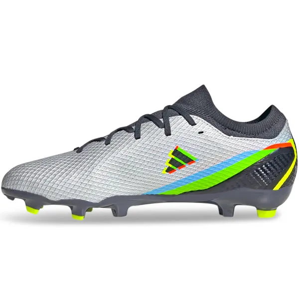 adidas X Speedportal.3 Firm Ground Soccer Cleats (Silver Metallic/Core Black/Solar Yellow) Zero Slip Synthetic Mesh