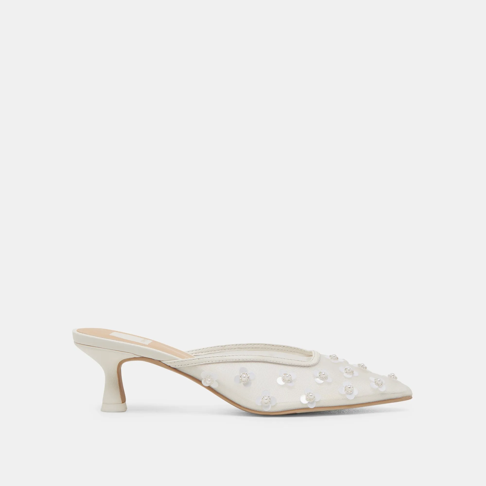 CLARA PEARL HEELS TRUE WHITE DAISY MESH Lightweight Breathable Lining