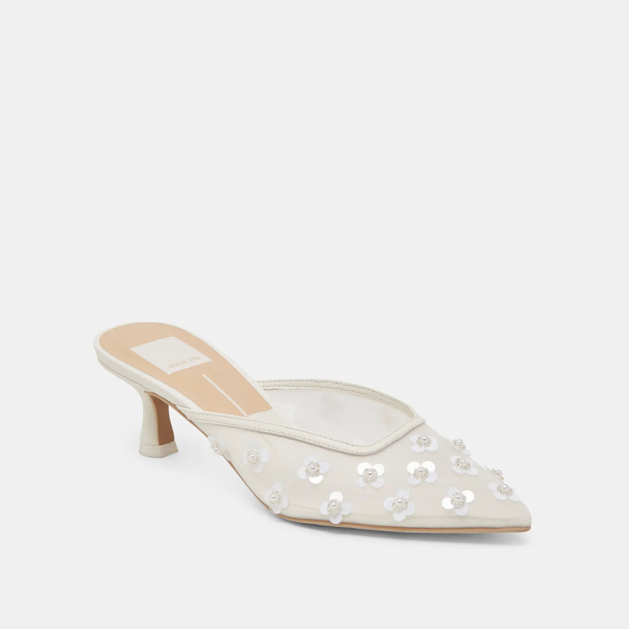CLARA PEARL HEELS TRUE WHITE DAISY MESH Tuxedo Heels Cushioned heel