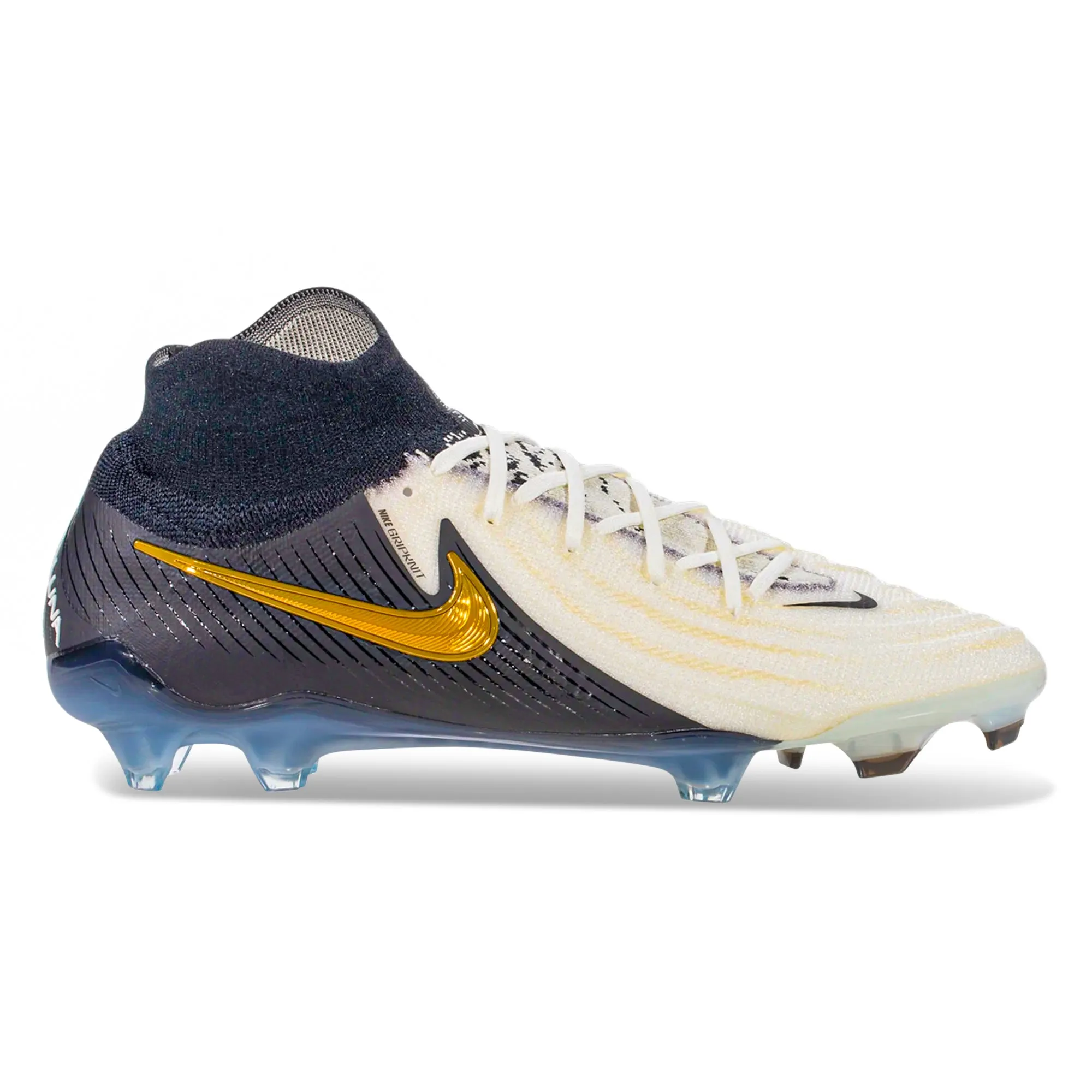 Synthetic Mesh Breathable Material Nike Phantom Luna 2 Elite Firm Ground Soccer Cleats (White/Black/Metallic Gold Coin)