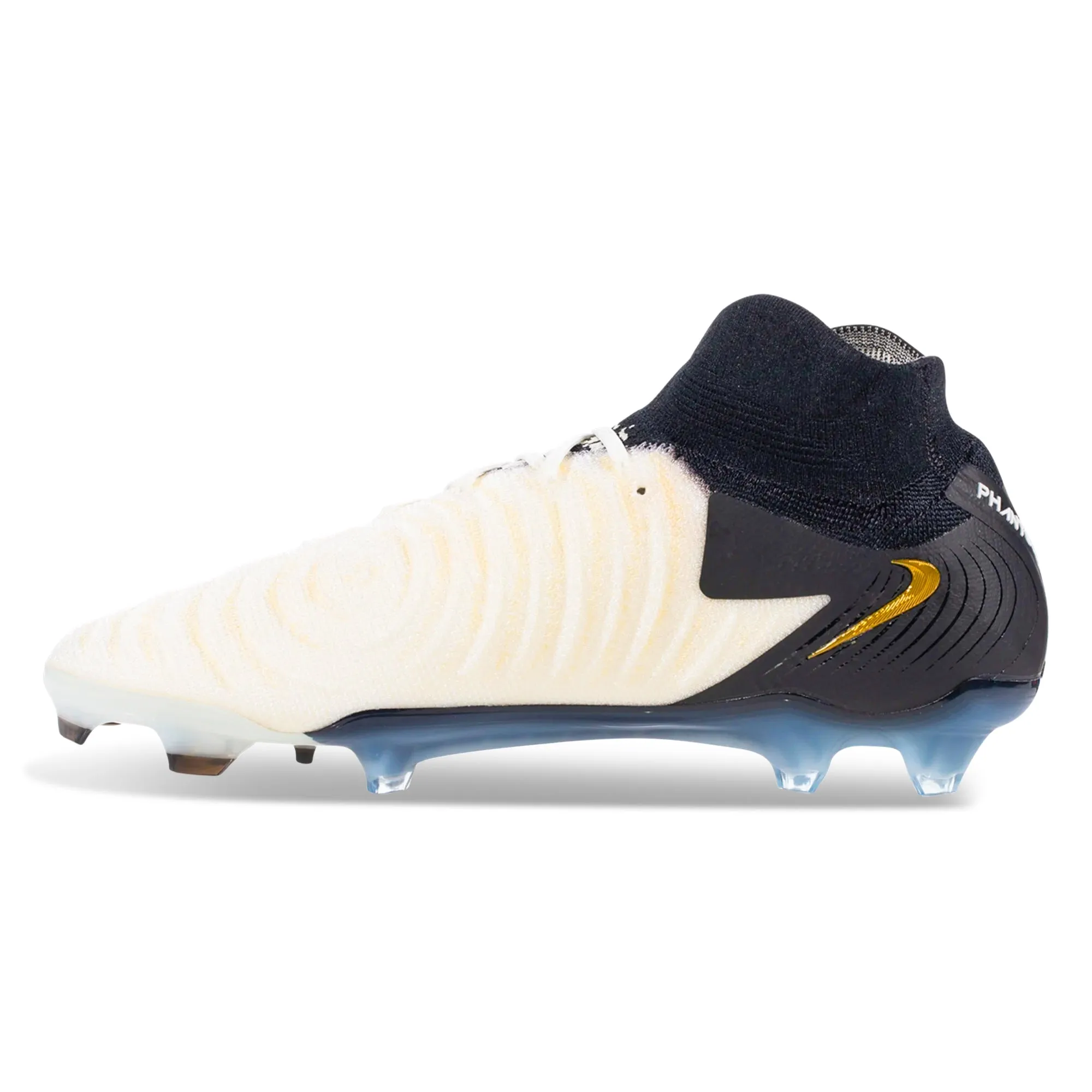 Nike Phantom Luna 2 Elite Firm Ground Soccer Cleats (White/Black/Metallic Gold Coin) Quick Release High Traction
