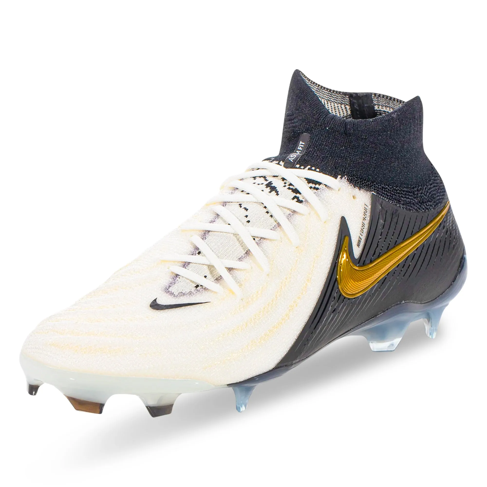 Flexible Plate Nike Phantom Luna 2 Elite Firm Ground Soccer Cleats (White/Black/Metallic Gold Coin)