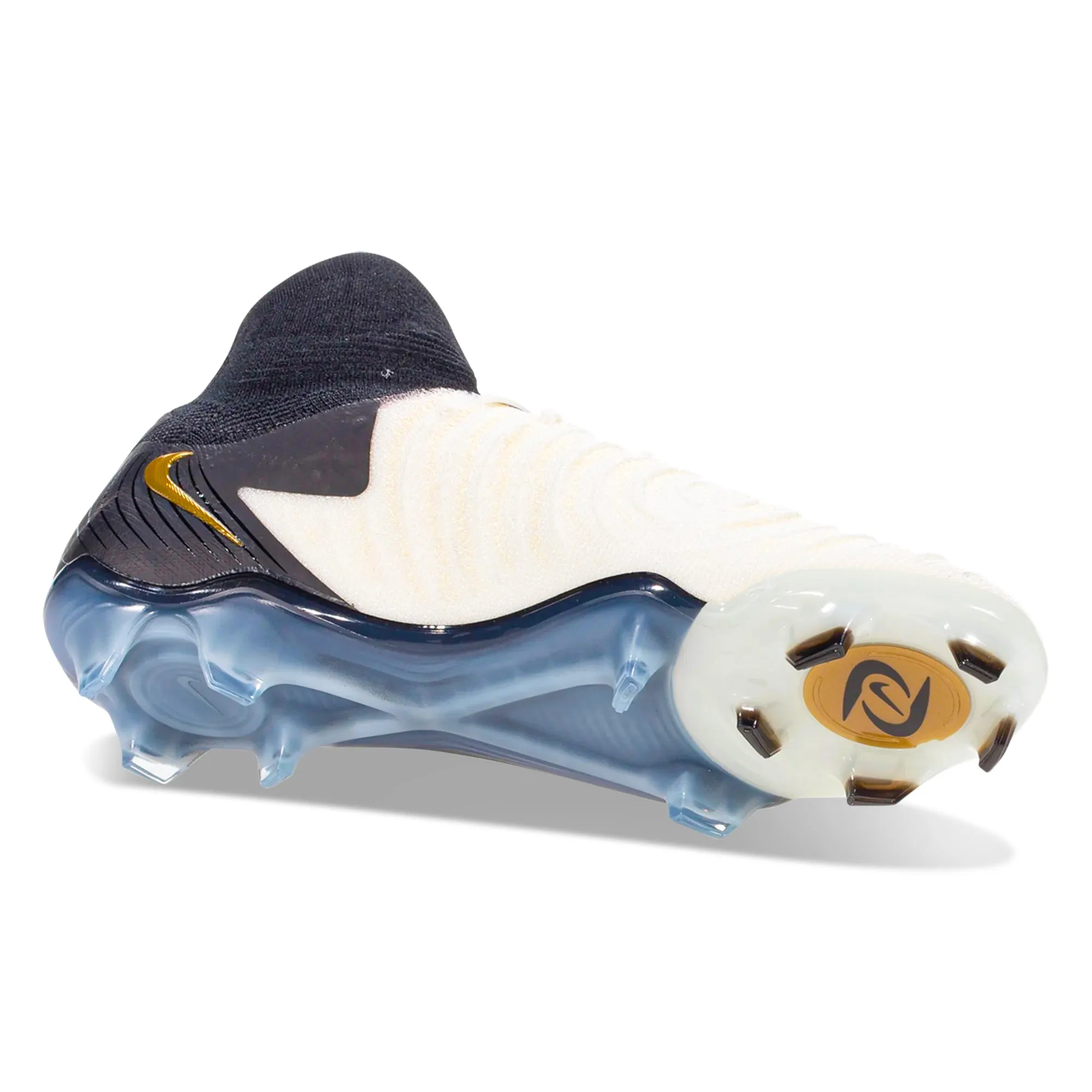 Tournament Play Target Lock Nike Phantom Luna 2 Elite Firm Ground Soccer Cleats (White/Black/Metallic Gold Coin)