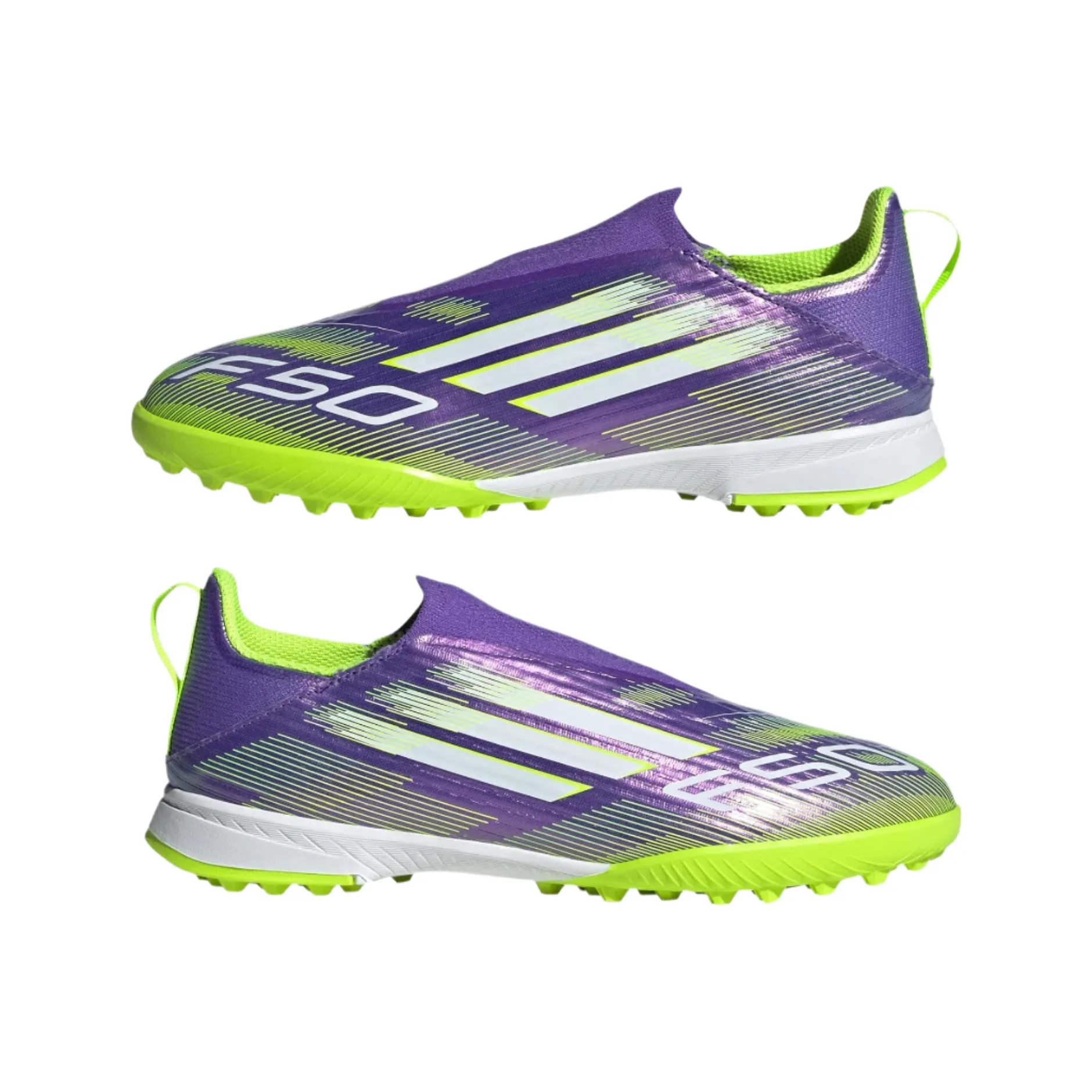 Multi Surface Tactical Awareness adidas Jr. F50 League Laceless Firm Ground/Multi Ground Soccer Cleats (Purple Rush/Lucid Lemon)