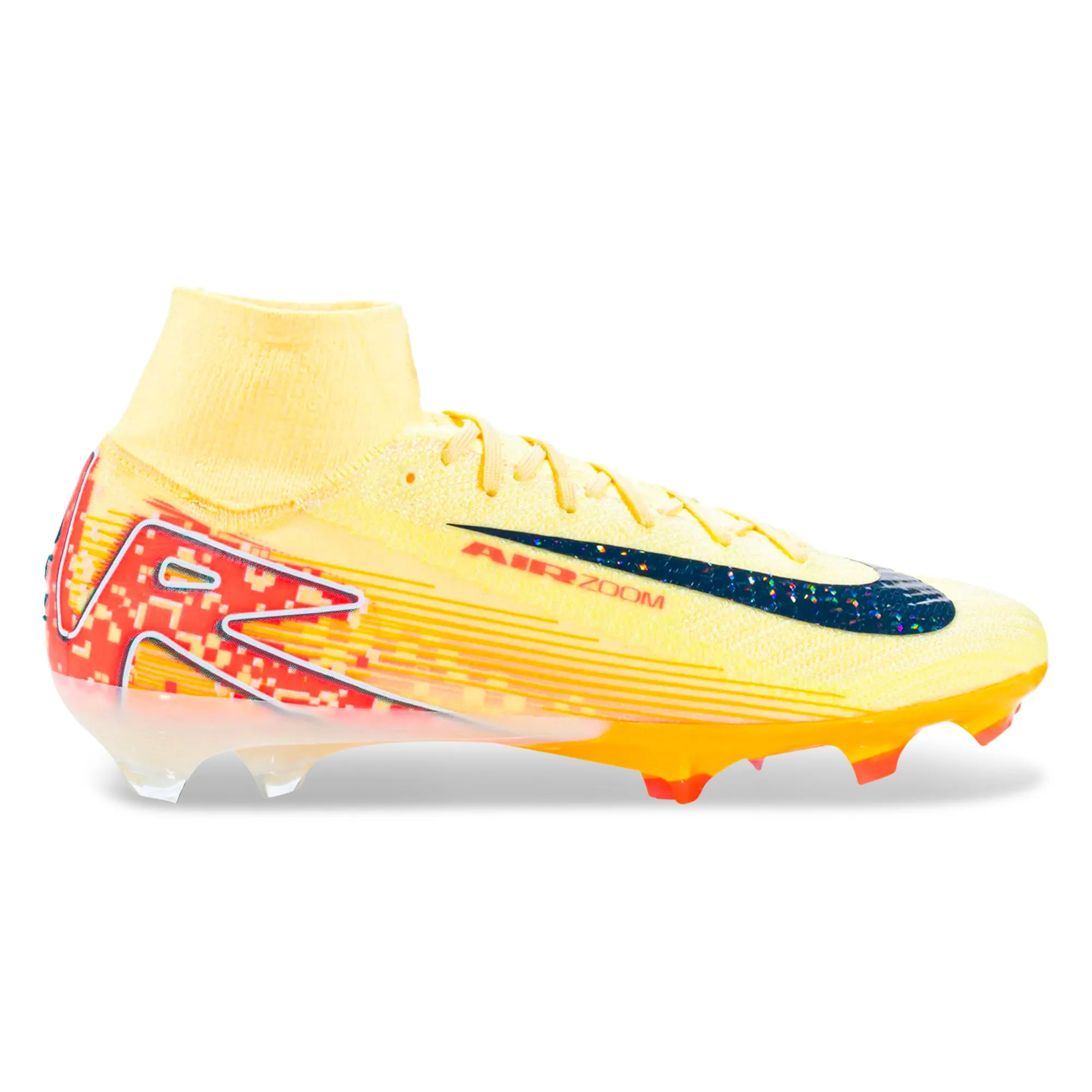 Mid Cut Impact shield Nike Zoom Superfly 10 Elite KM FG Soccer Cleats (Light Laser Orange/Armory Navy)