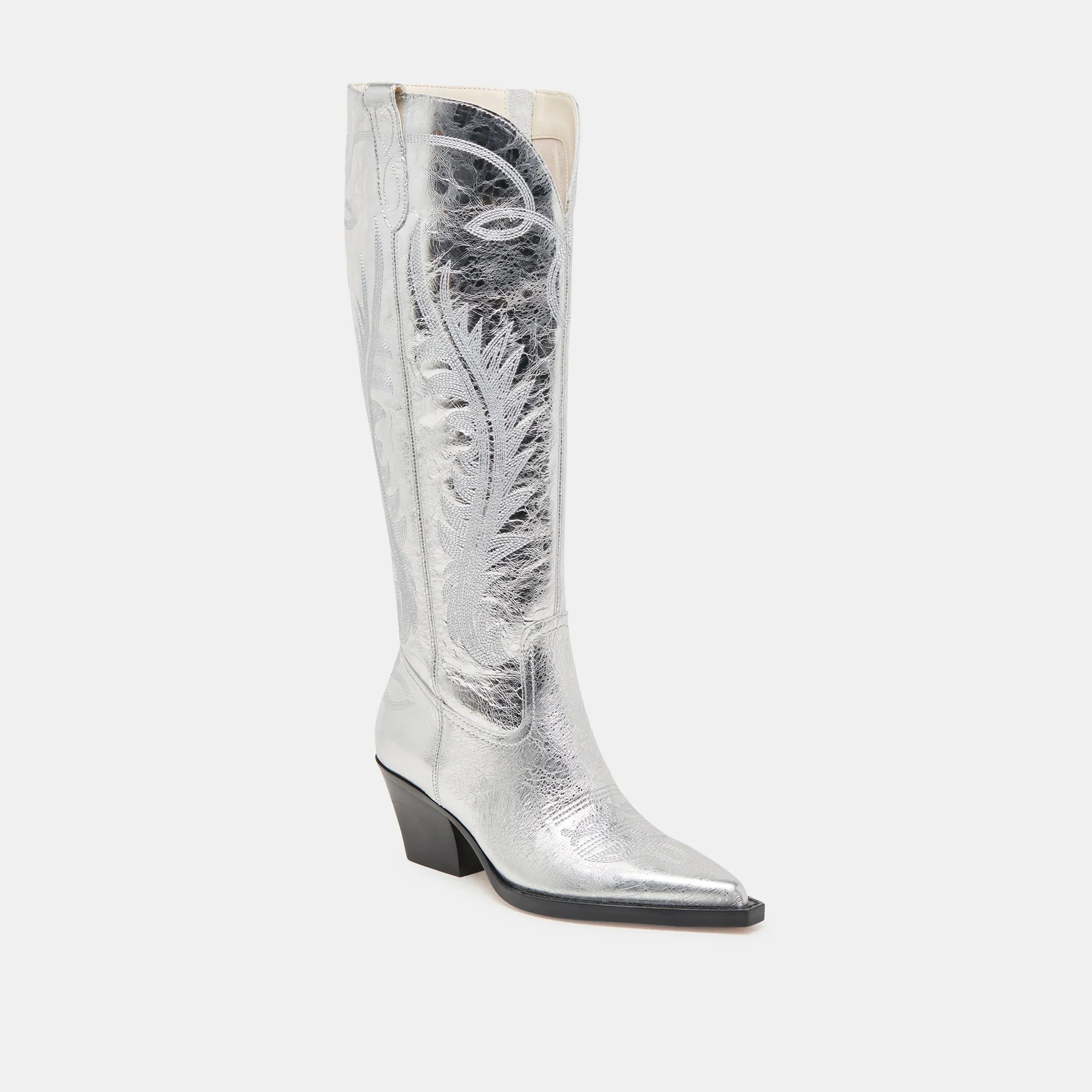 RYATT EXTRA WIDE CALF BOOTS SILVER DISTRESSED LEATHER Rugged Design Soft And Supportive