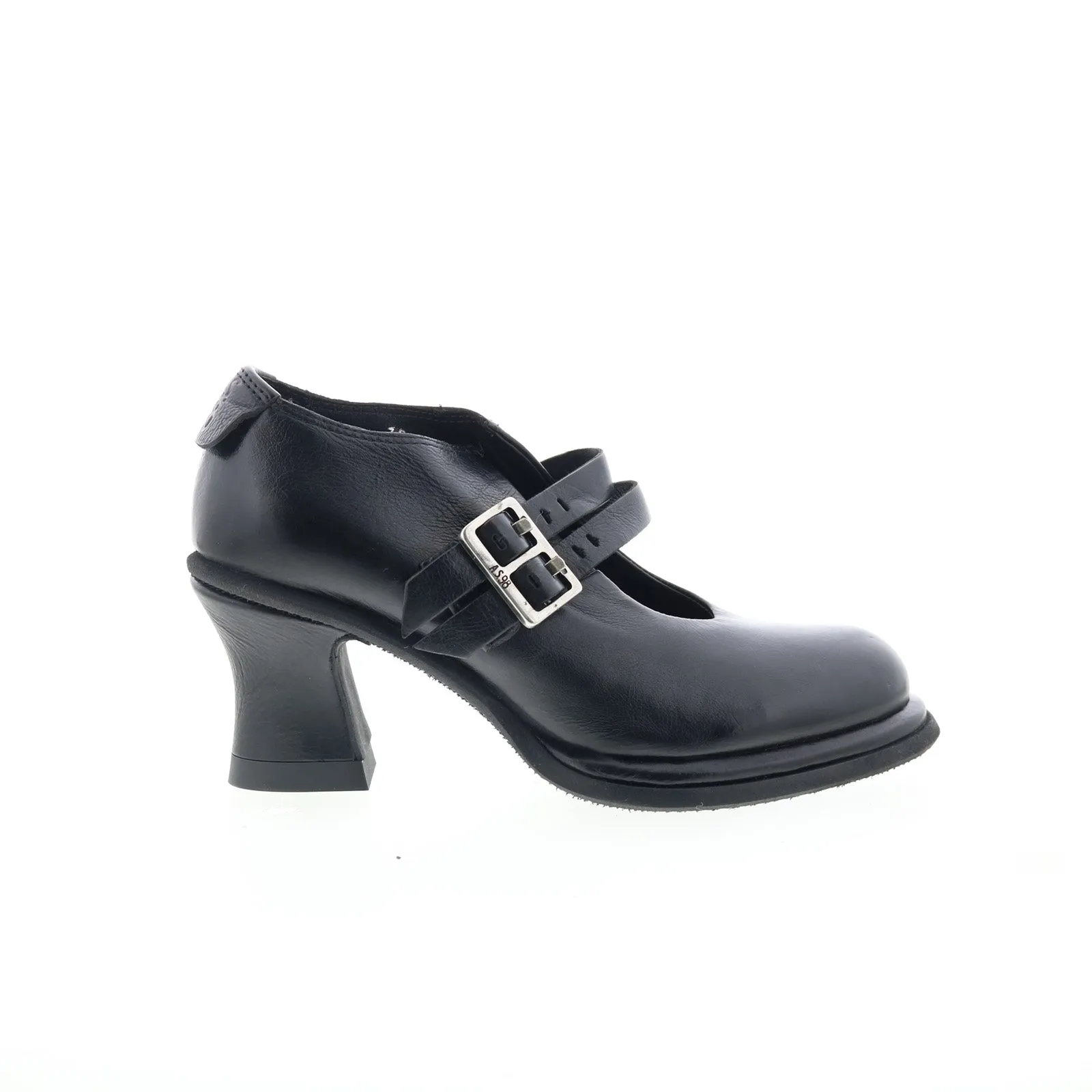 A.S. 98 Nita Womens Black Leather Hook & Loop Pumps Heels Shoes Flexible Design