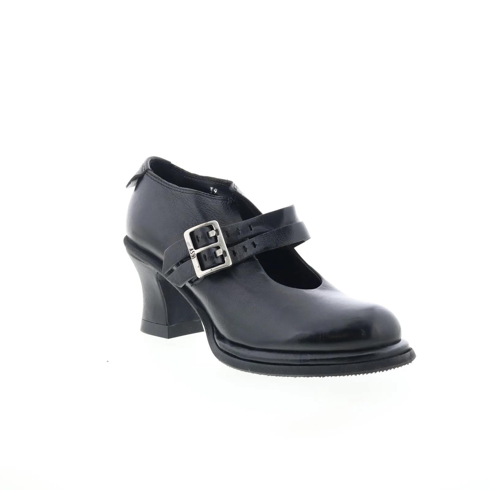 A.S. 98 Nita Womens Black Leather Hook & Loop Pumps Heels Shoes Performance Glamorous Stilettos