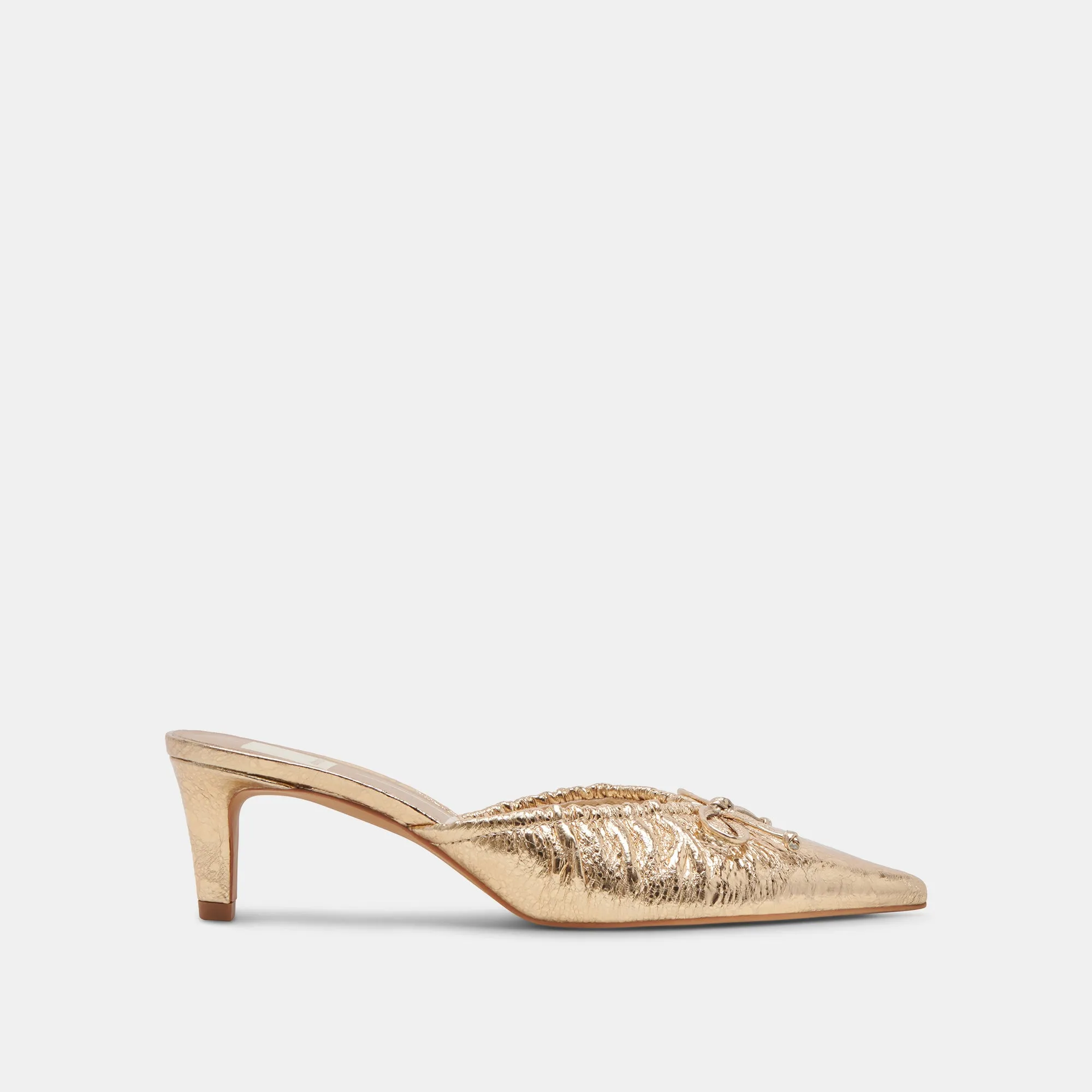 Black Leather Stilettos KAIRI MID HEELS GOLD DISTRESSED LEATHER