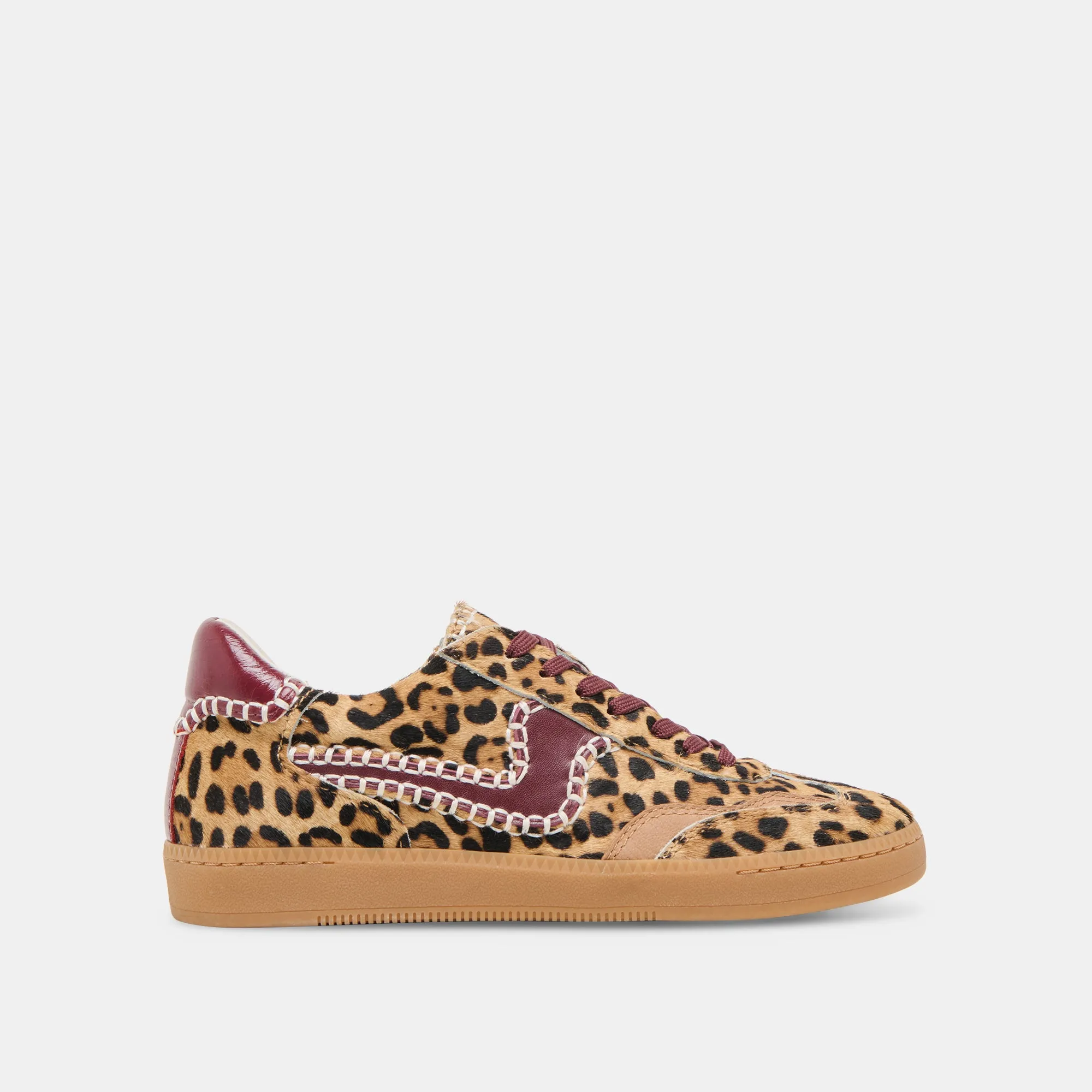 Athletic Look Versatile Footwear NOTICE STITCH SNEAKERS BURGUNDY LEOPARD CALF HAIR