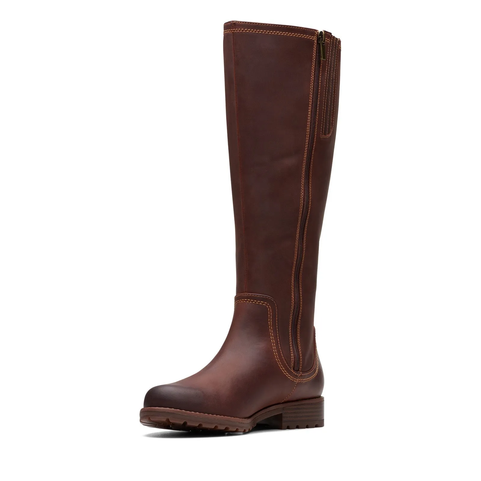 Clarks Aspra HI 26174956 Womens Brown Leather Zipper Knee High Boots Adjustable Strap