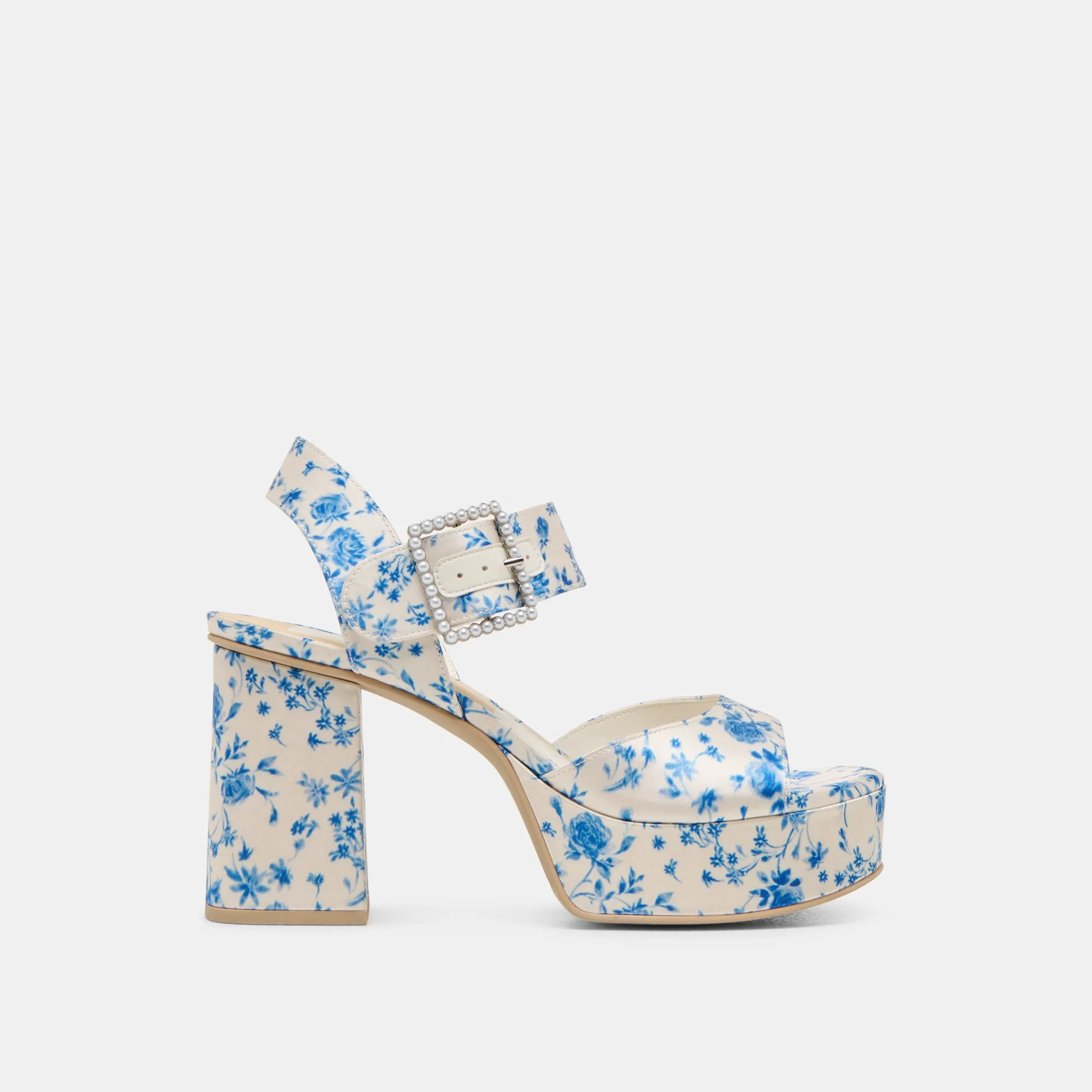 BOBBY PEARL HEELS BLUE FLORAL SATIN Fashion Heels for Fall Bridal Footwear with Style