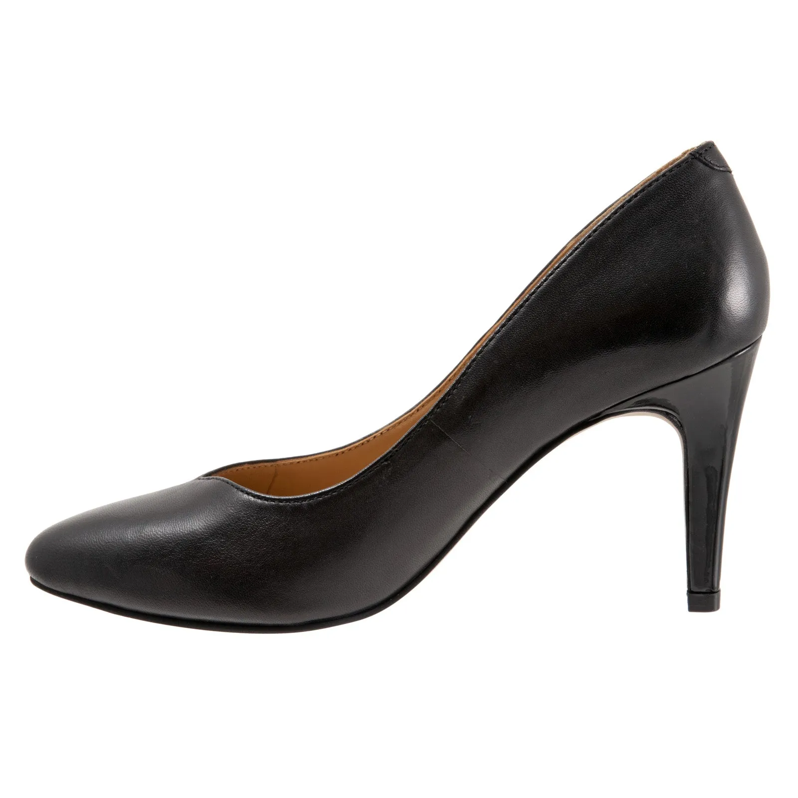 Trotters Angie T2050-001 Womens Black Narrow Leather Pumps Heels Shoes Open Toe Wedges Minimalist Heels