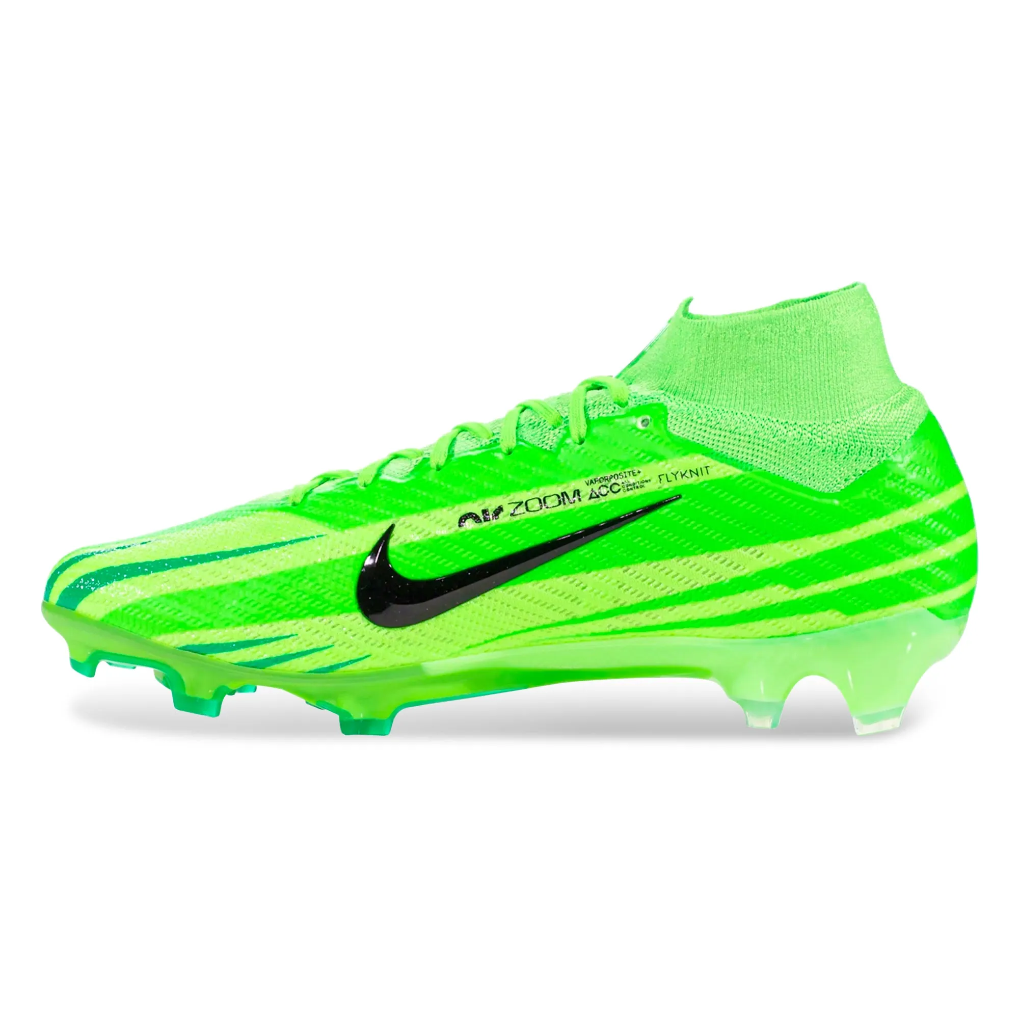 Nike Zoom Superfly 9 MDS Elite Firm Ground Soccer Cleats (Green Strike/Stadium Green) Lock Fit Elastic Collar