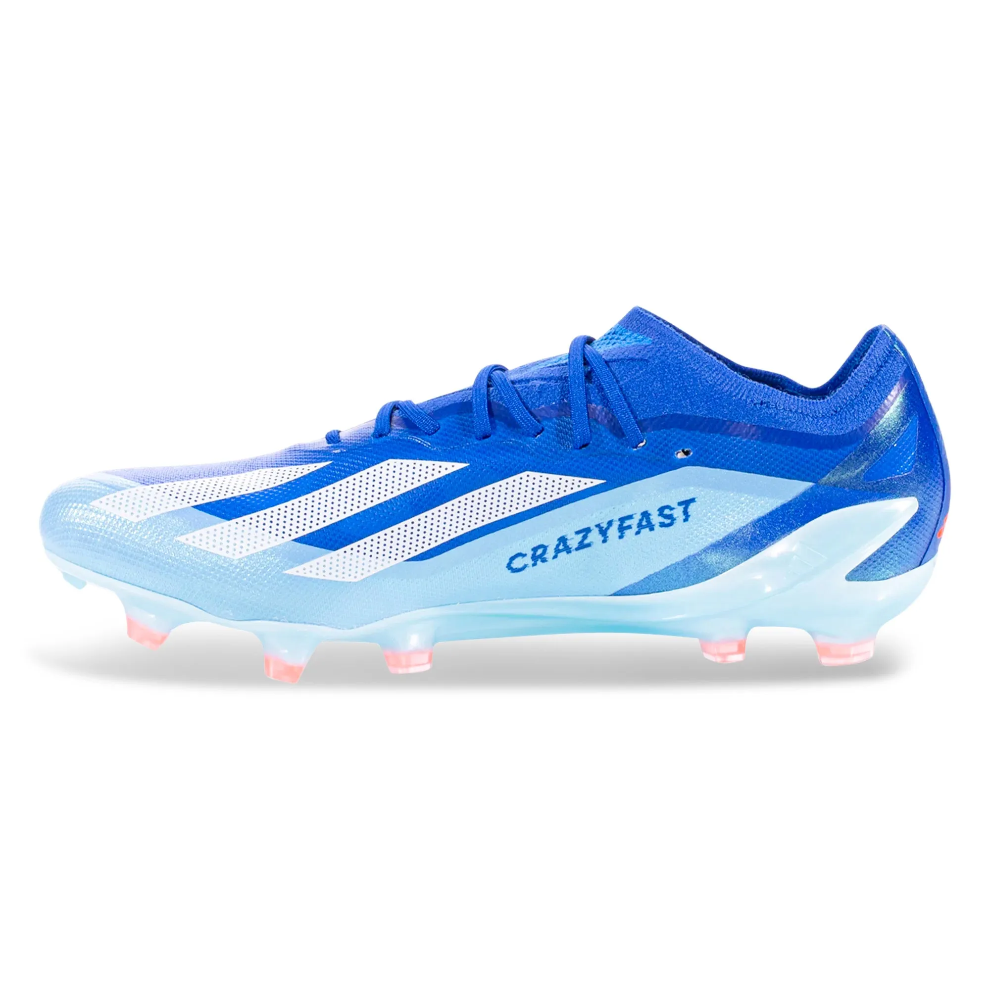 Toe Lift Speed Motion adidas X Crazyfast.1 Firm Ground Soccer Cleats (Bright Blue/Cloud White/Solar Red)