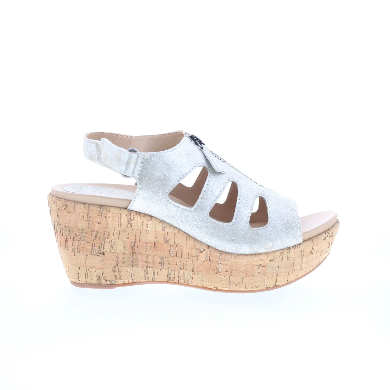 Johnston & Murphy Lieghton 78-41504 Womens Silver Leather Wedges Heels Shoes Soft Insole