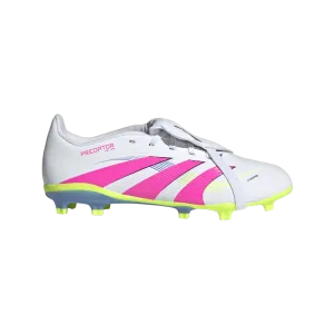 Adidas Predator League Fold-Over Tongue FG Jnr Football Boots (White/Lucid Pink/Lucid Lemon) buckle - up style Reinforced toe