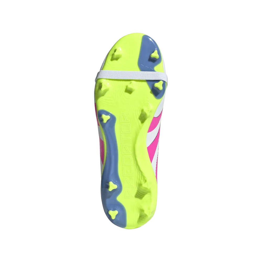 Shock-absorbing All-weather flair Adidas Predator League Fold-Over Tongue FG Jnr Football Boots (White/Lucid Pink/Lucid Lemon)