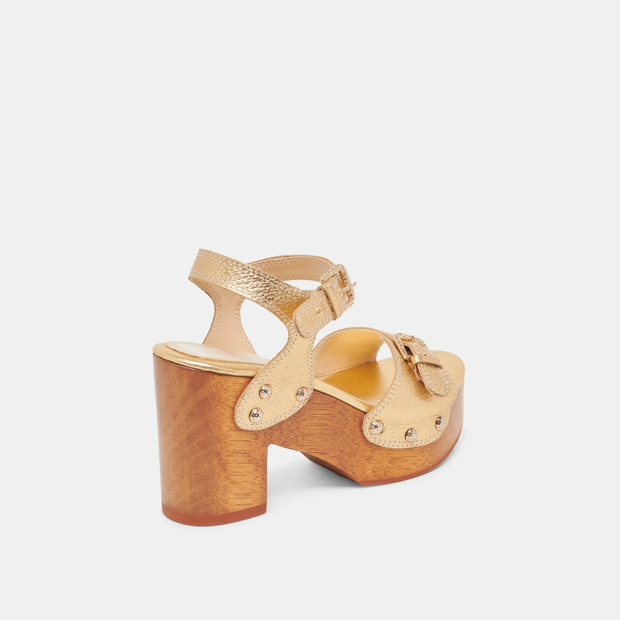 YANDY HEELS GOLD LEATHER Peep Toe Pumps