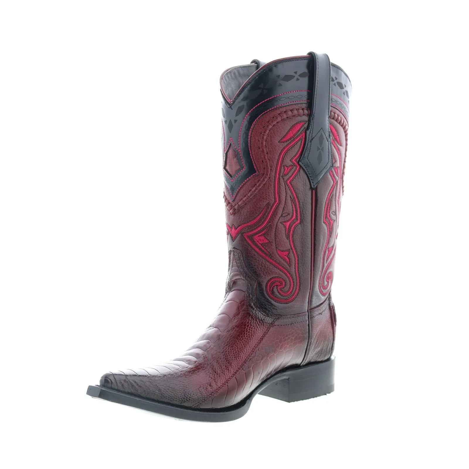 Los Altos 3X Toe Ostrich Leg Mens Burgundy Wide Cowboy Western Boots Rodeo Event Essential Piece