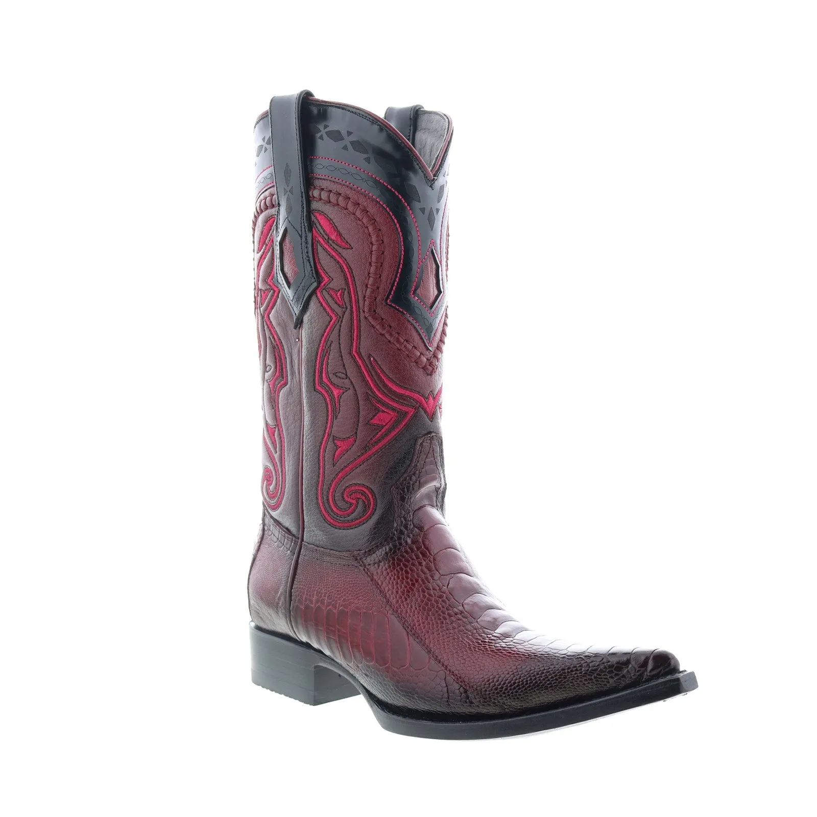 Sleek Outline Classic Style Los Altos 3X Toe Ostrich Leg Mens Burgundy Wide Cowboy Western Boots