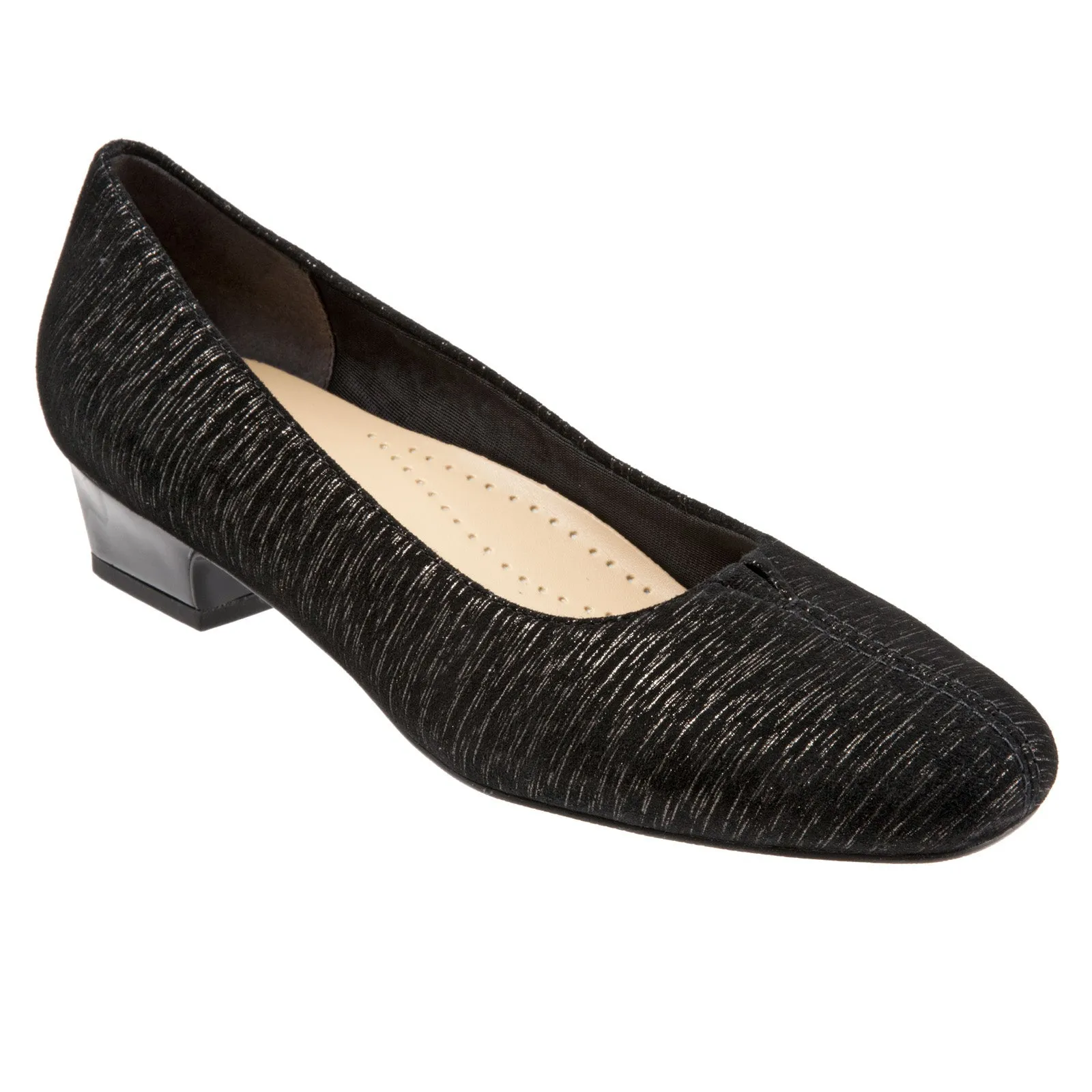 Trotters Doris T3235-013 Womens Black Suede Slip On Pumps Heels Shoes Smart Casual Heels