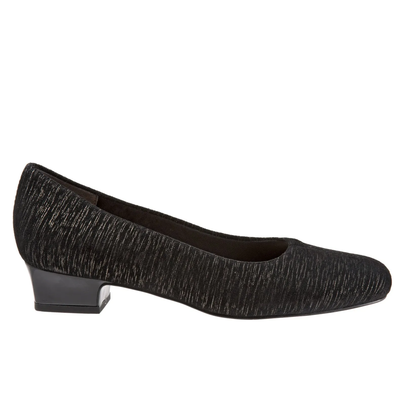 Mid Top Style Ankle Support Trotters Doris T3235-013 Womens Black Suede Slip On Pumps Heels Shoes